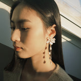 Stellar Petal Keshi Pearl Flower Dangle Earrings №04