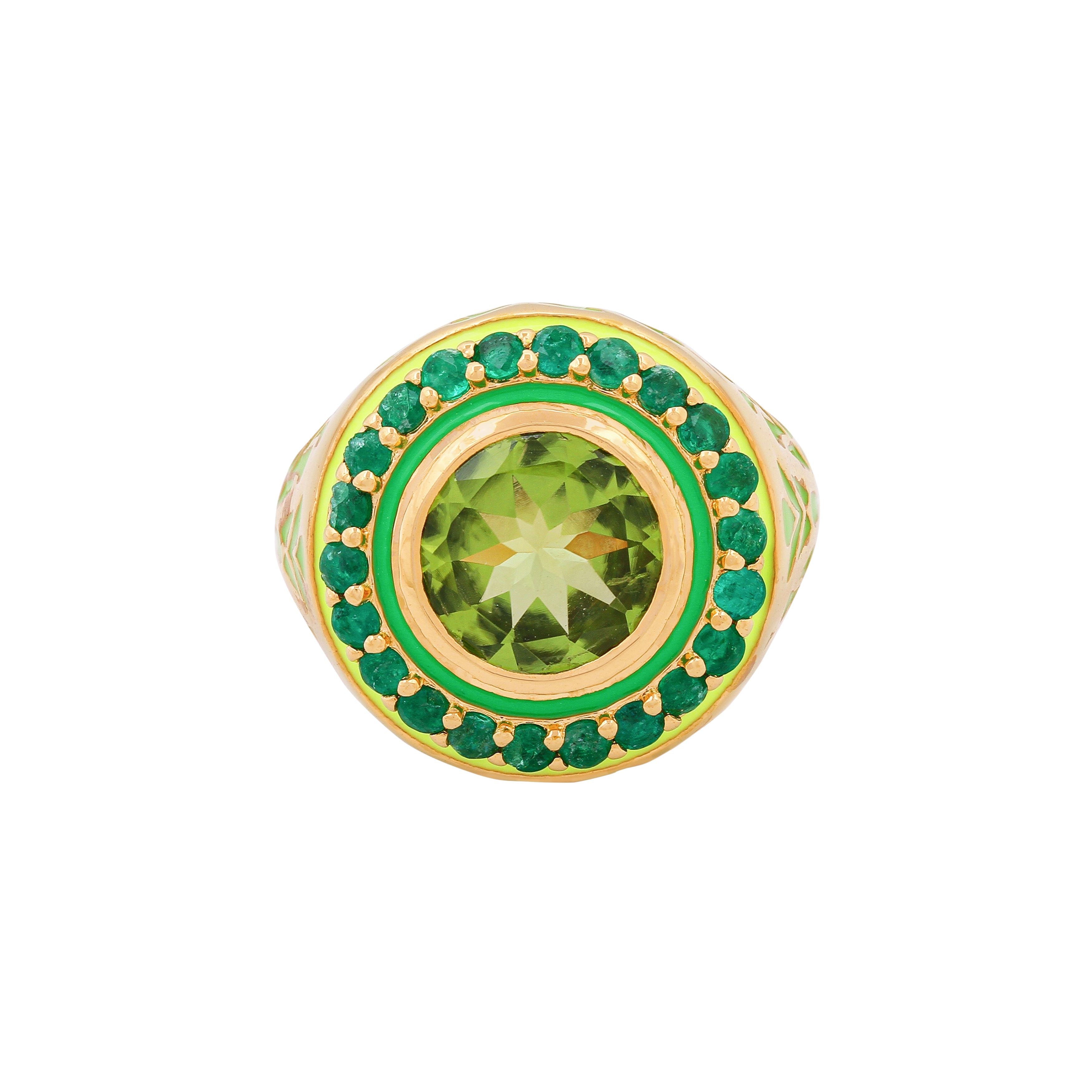Apres-Youth-Firework-statement-ring-green-peridot-emerald-enamel-gold-vermeil