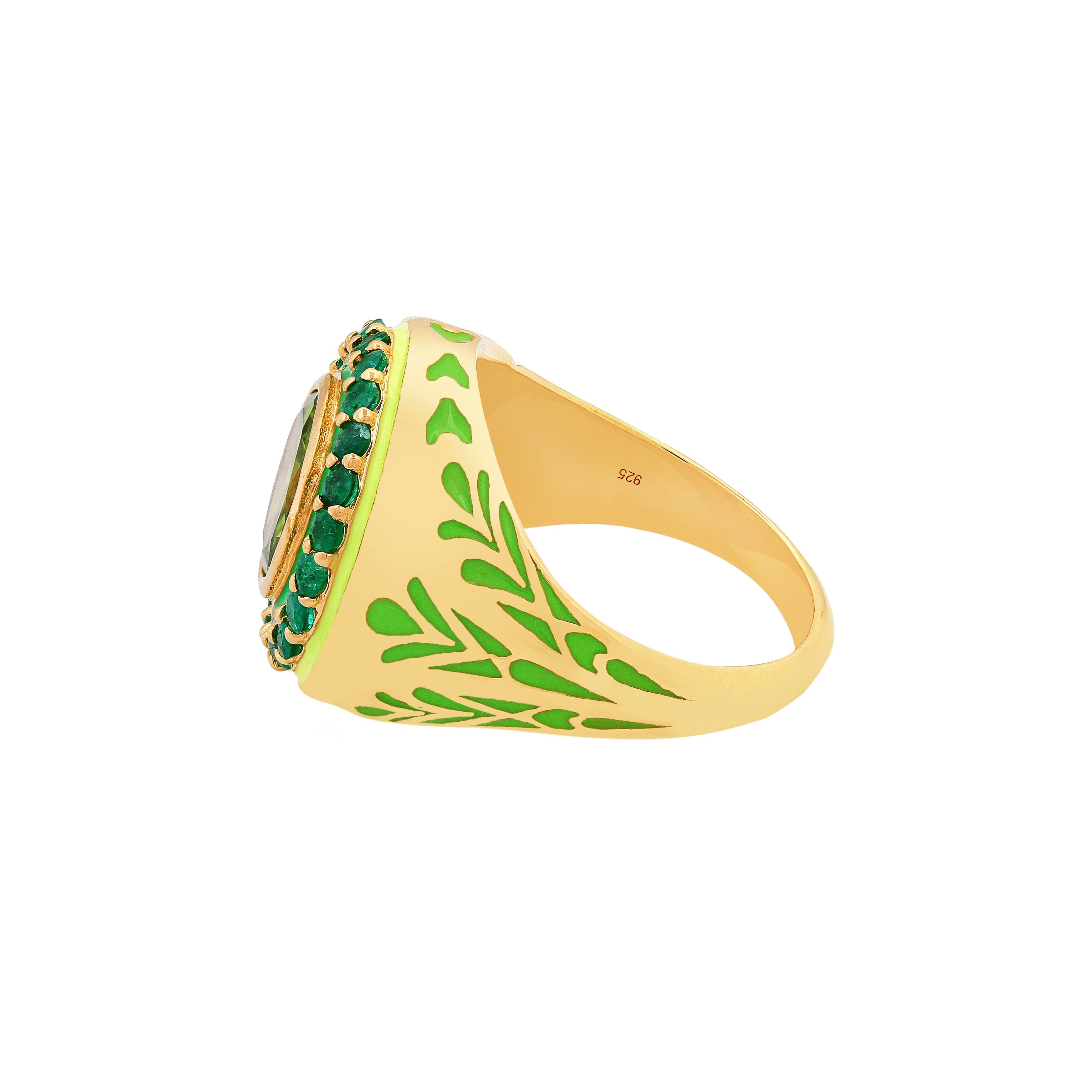 Apres-Youth-Firework-statement-ring-green-peridot-emerald-enamel-gold-vermeil