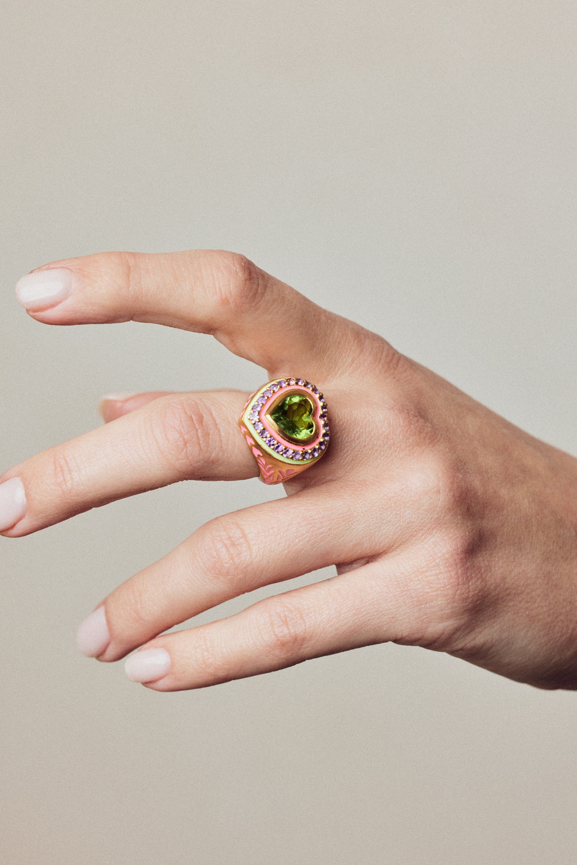 Apres-Youth-Pink-Green-Purple-Peridot-Enamel-Gold-Vermeil-Statement-Cocktail-Ring