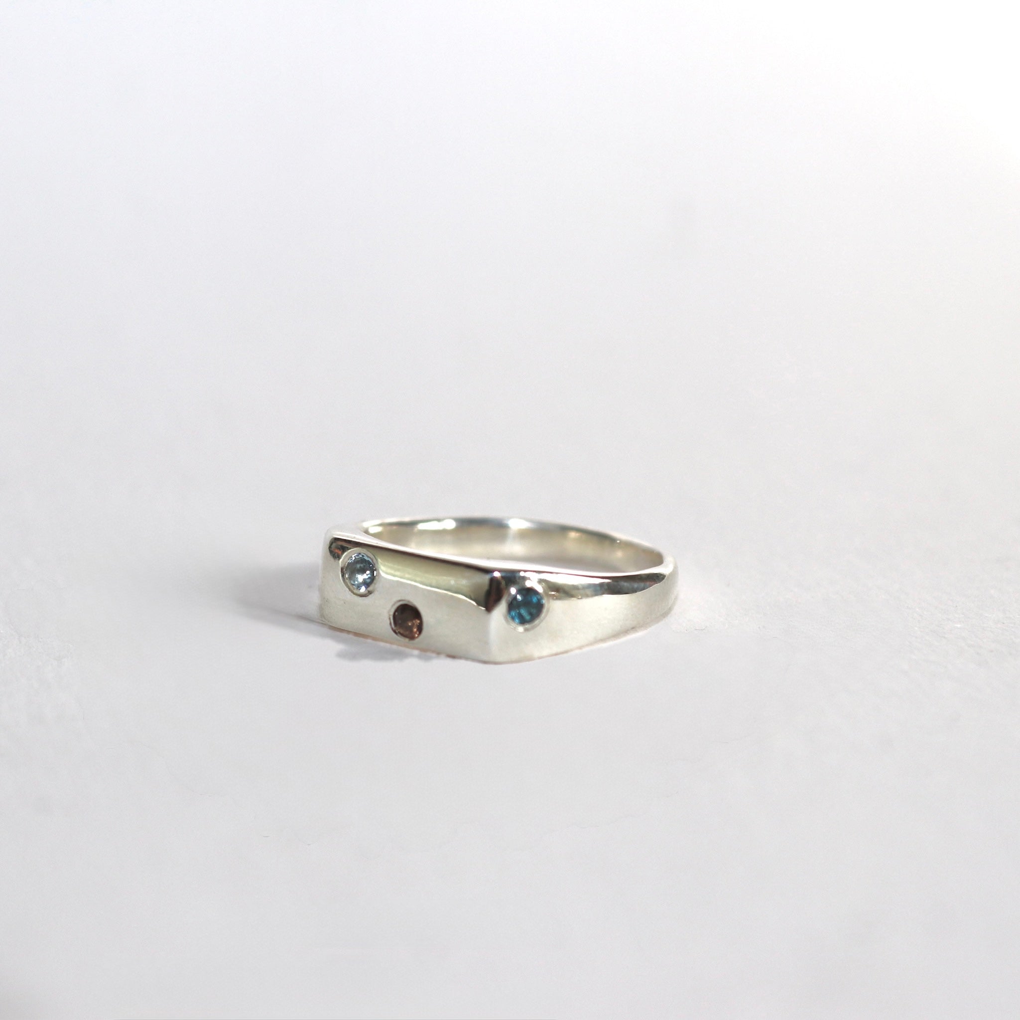 Blume-Jewellery-Winter-Signet-Ring-Sterling-Silver-Pinky-Gemstone-Stone-Ring-Blue-Brown-Blue-Topaz-Aquamarine-Smokey-Quartz-Cool-Rectangle-Handmade-UK