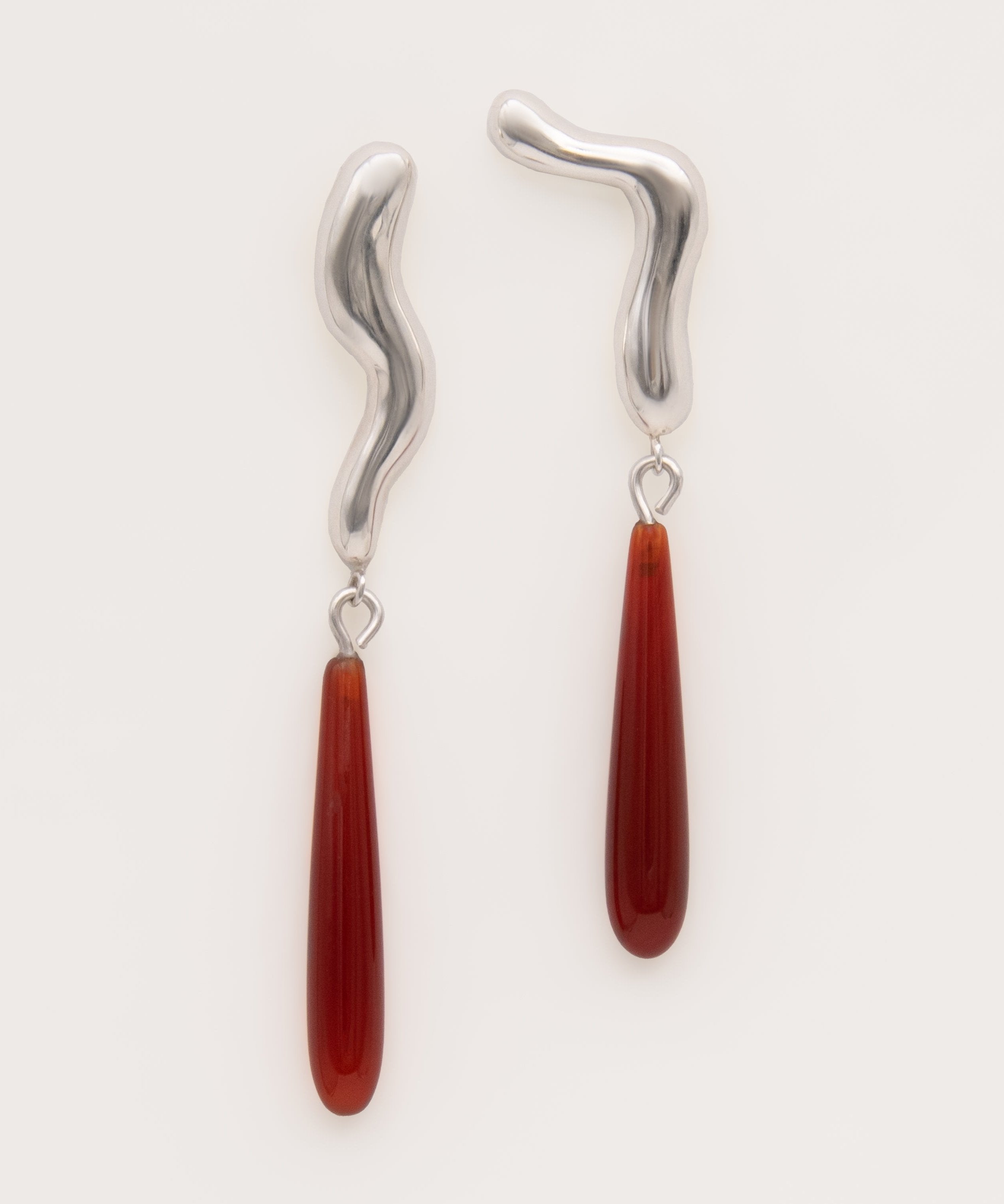Carolina-De-Barros-Sterling-Silver-18ct-Gold-Plated-Red-Bead-Stone-Statement-Drop-urutu-Earrings