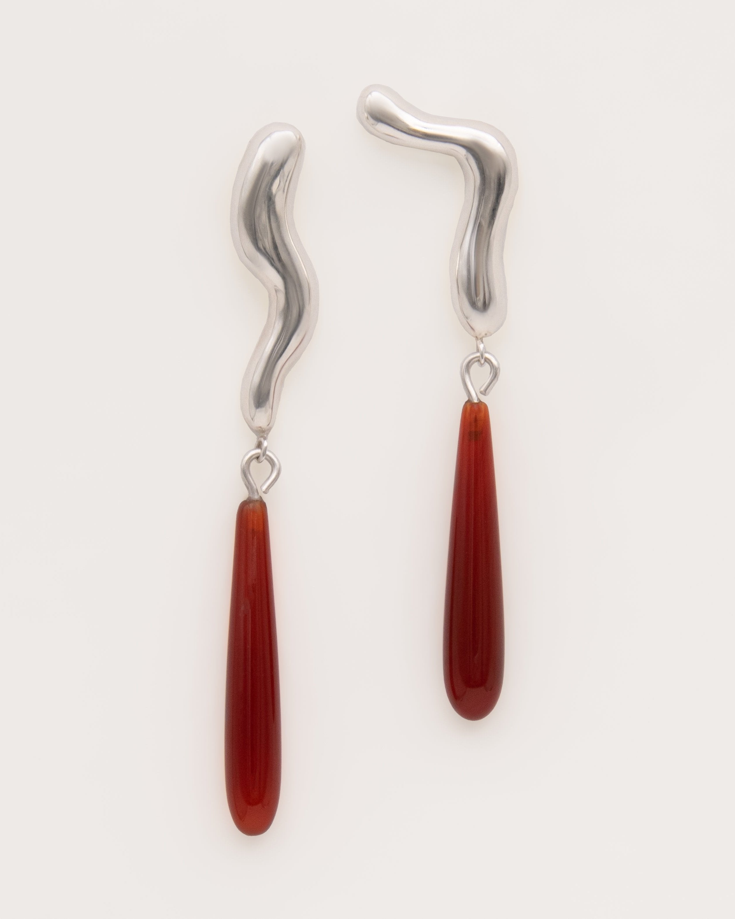 Carolina-De-Barros-Sterling-Silver-18ct-Gold-Plated-Red-Bead-Stone-Statement-Drop-urutu-Earrings
