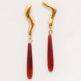 Carolina-De-Barros-Sterling-Silver-18ct-Gold-Plated-Red-Bead-Stone-Statement-Drop-urutu-Earrings