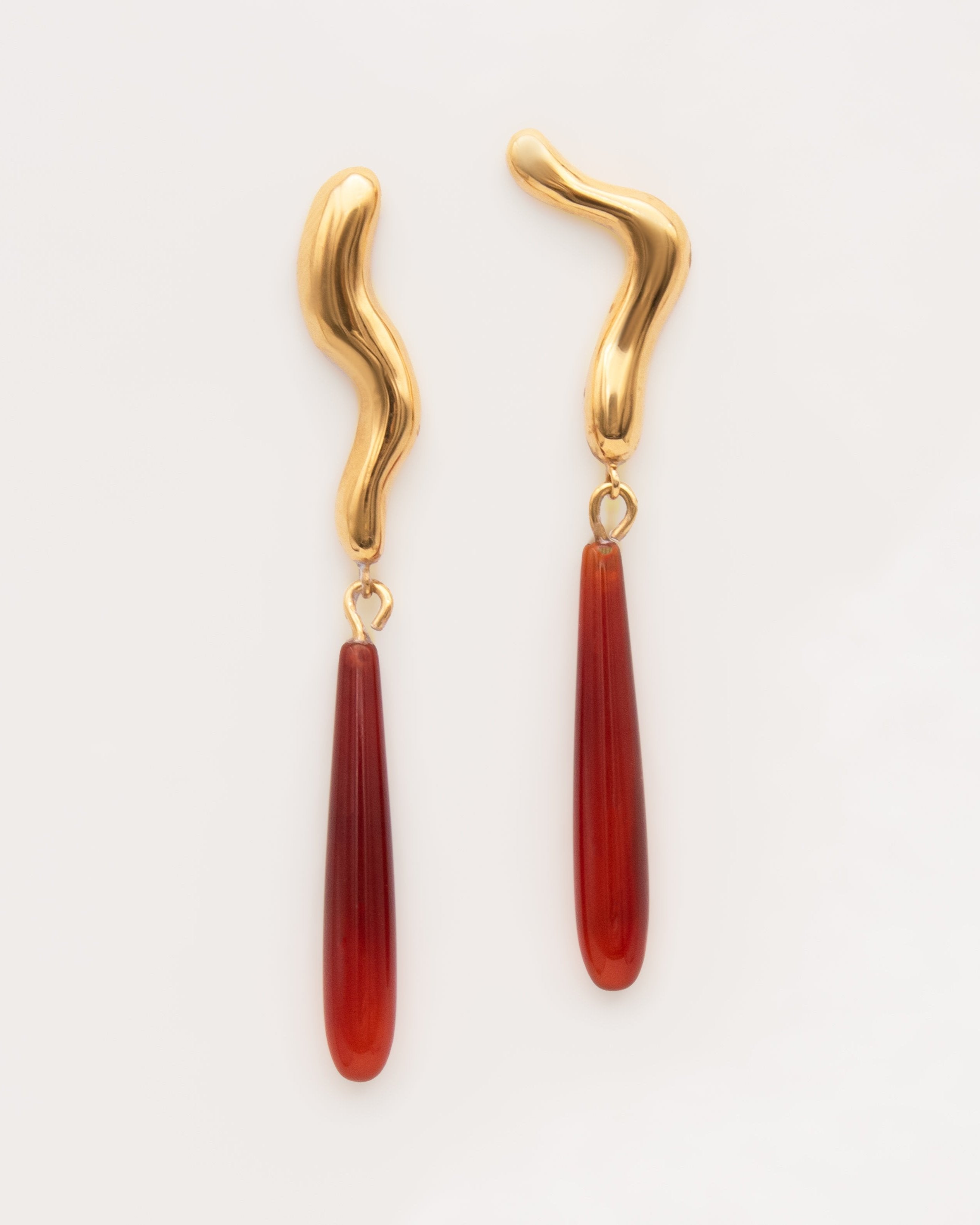 Carolina-De-Barros-Sterling-Silver-18ct-Gold-Plated-Red-Bead-Stone-Statement-Drop-urutu-Earrings