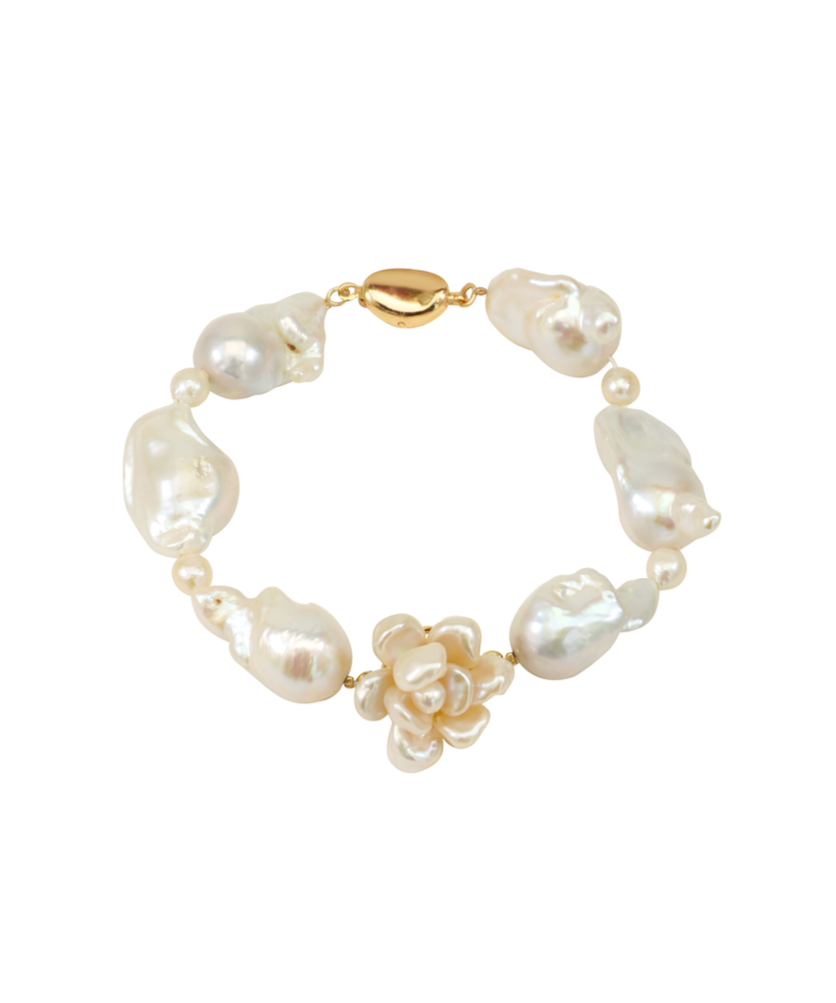 Cherie-Jewels-Mini Baroque-White-Keshi-Pearl-Chunky-Bead-Beaded-Flower-Bracelet-№55