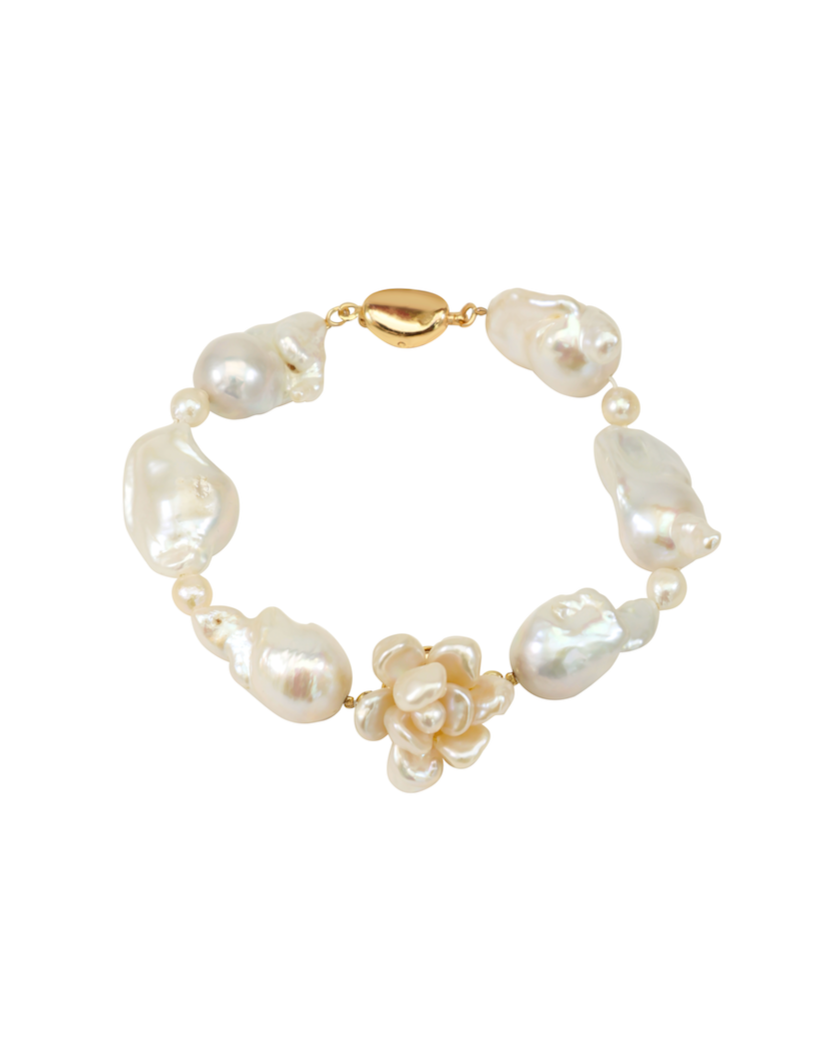 Cherie-Jewels-Mini Baroque-White-Keshi-Pearl-Chunky-Bead-Beaded-Flower-Bracelet-№55