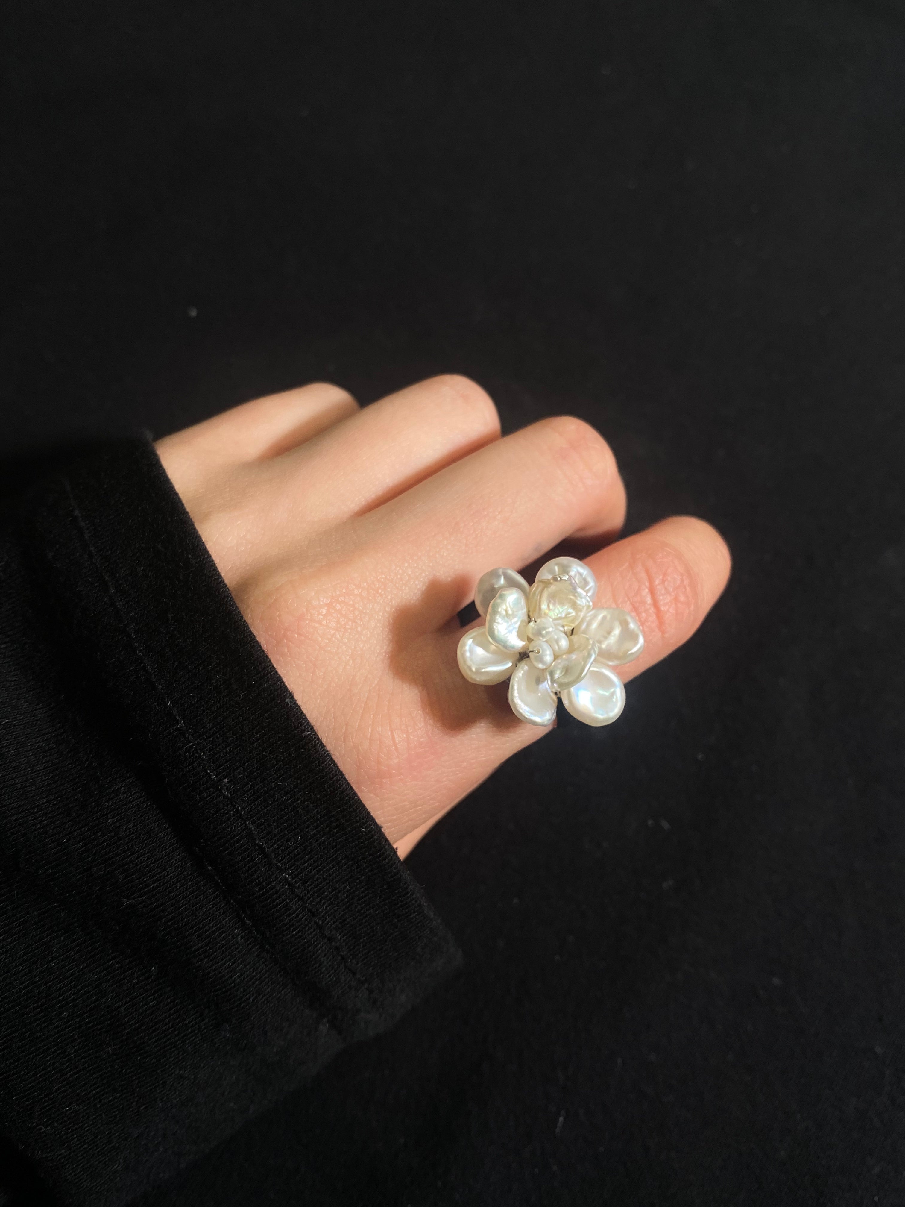Cherie-Jewels-Small-White-3D-Keshi Pearl-Flower-Ring-№49