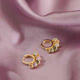 Pastel Stone Drop Hoop Earrings Gold