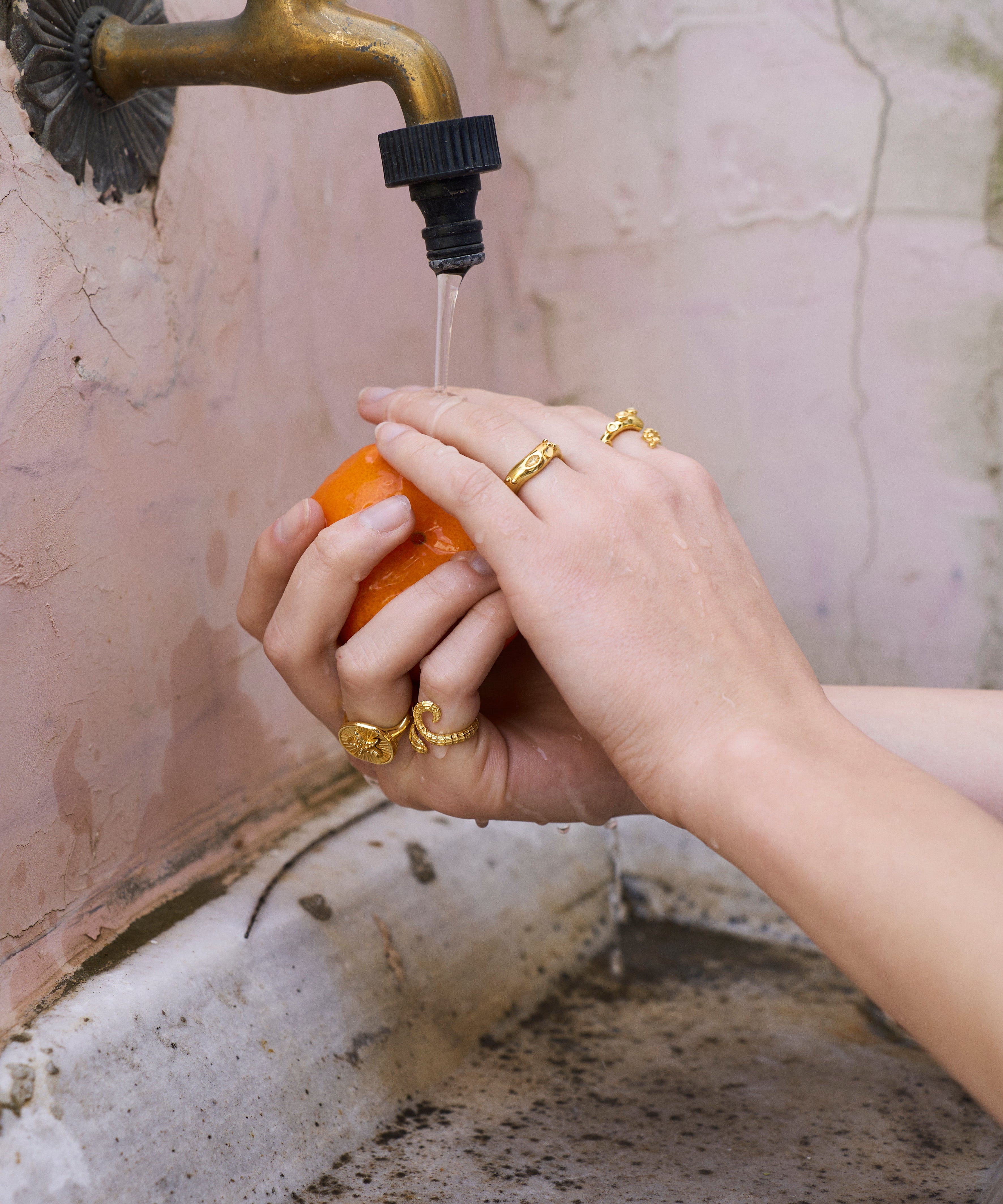 Feggeri-Ahinos-Organic-Ring-Gold-Vermeil-Textured-Band-Stacking