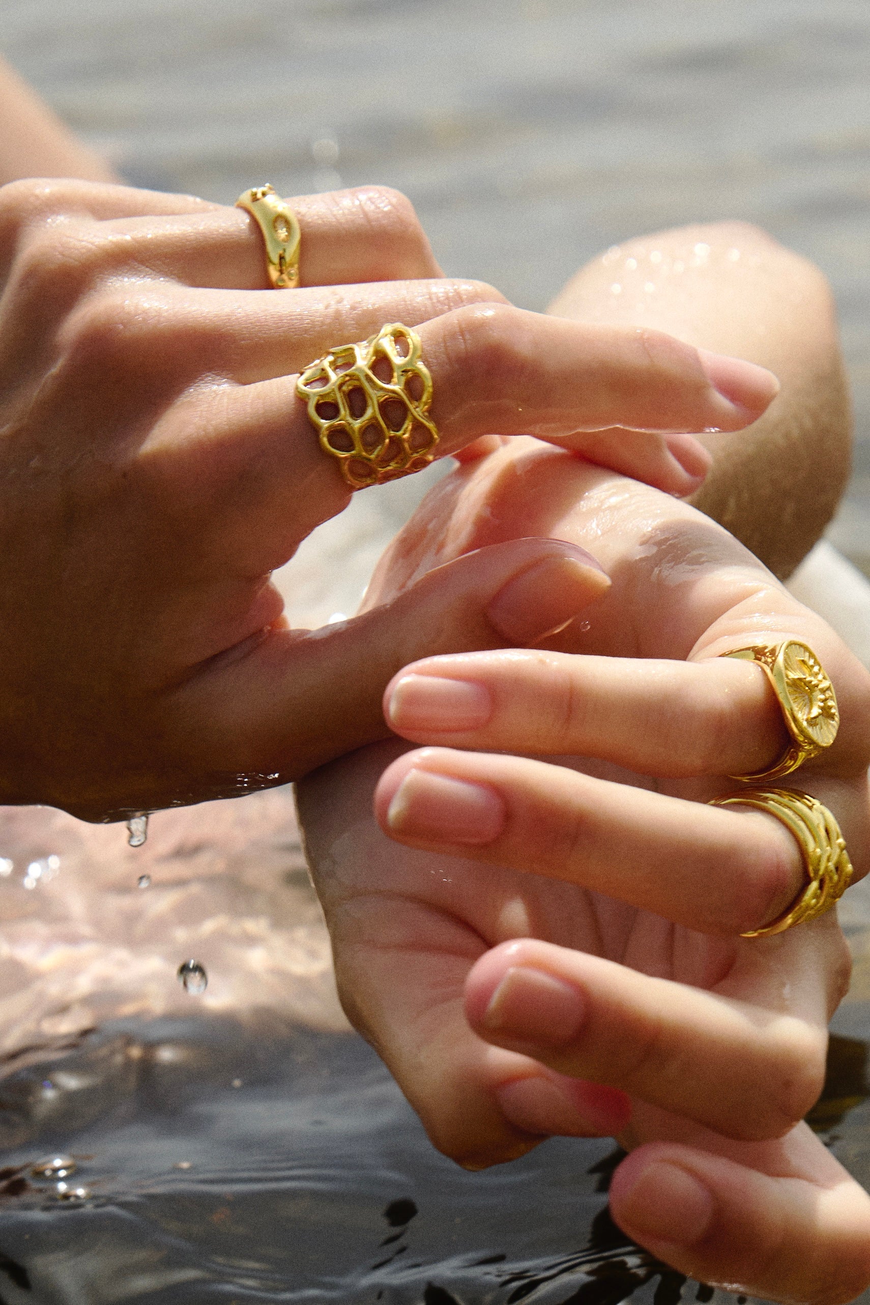 Feggeri-Ahinos-Organic-Ring-Gold-Vermeil-Textured-Band-Stacking