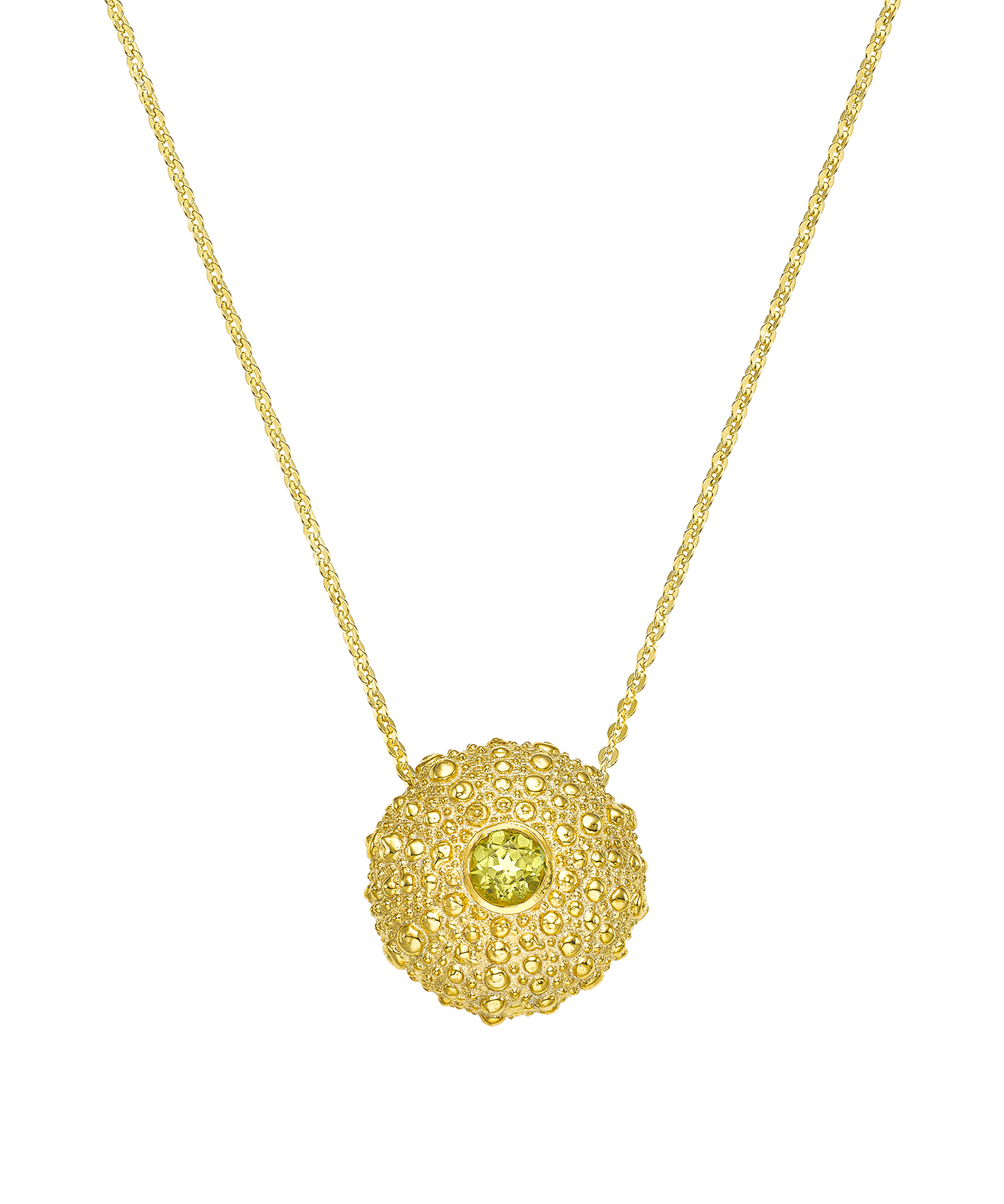 Feggeri-Ahinos-Peridot-Green-Gemstone-Chunky-Textured-Gold-Vermeil-Encased-Pendant-Necklace-Layering