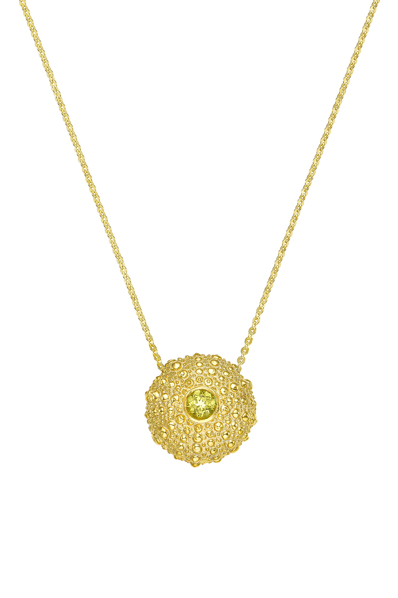 Feggeri-Ahinos-Peridot-Green-Gemstone-Chunky-Textured-Gold-Vermeil-Encased-Pendant-Necklace-Layering