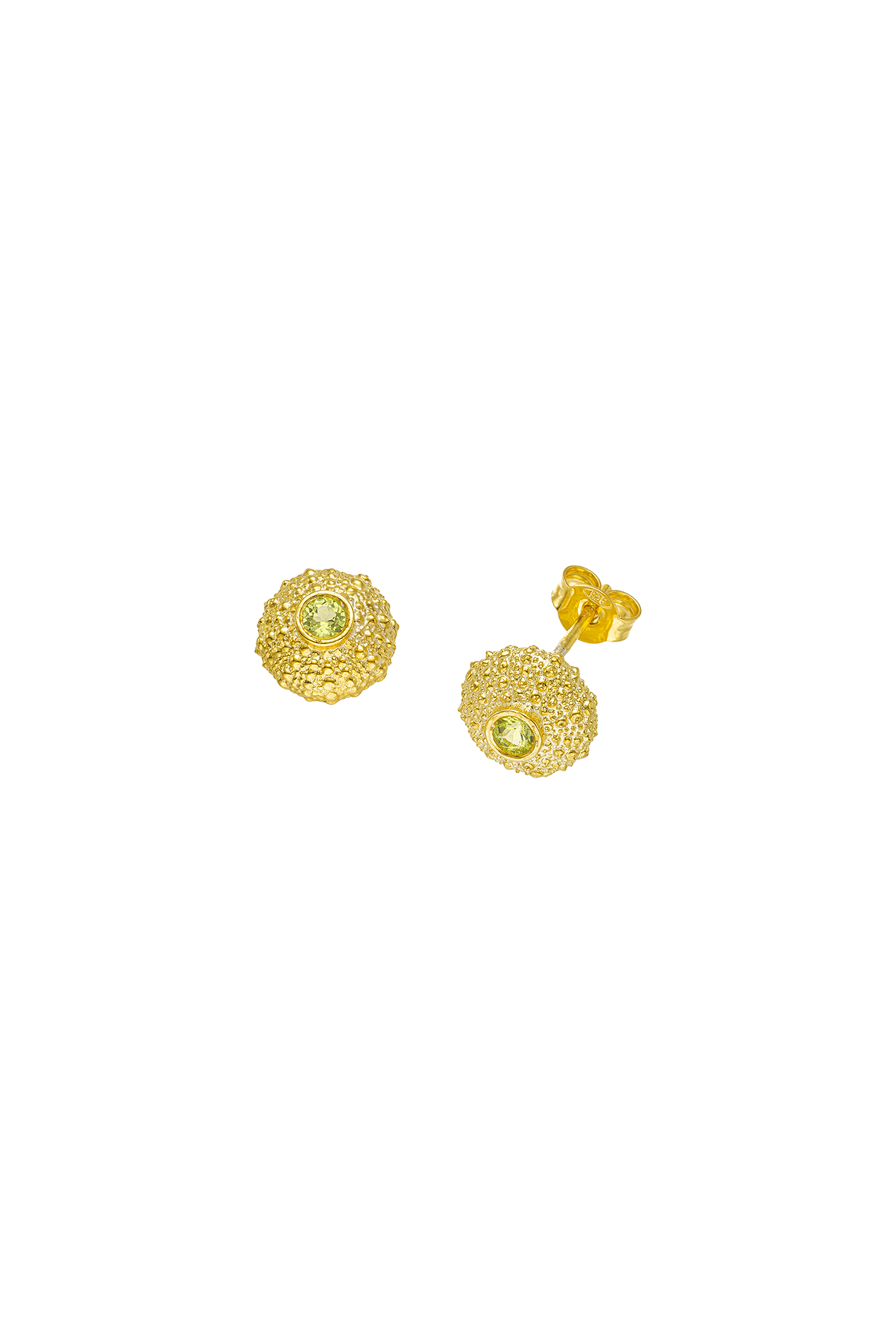Feggeri-Ahinos-Peridot-Stud-Earrings-Green-Gemstone-Circle-Textured-Studs