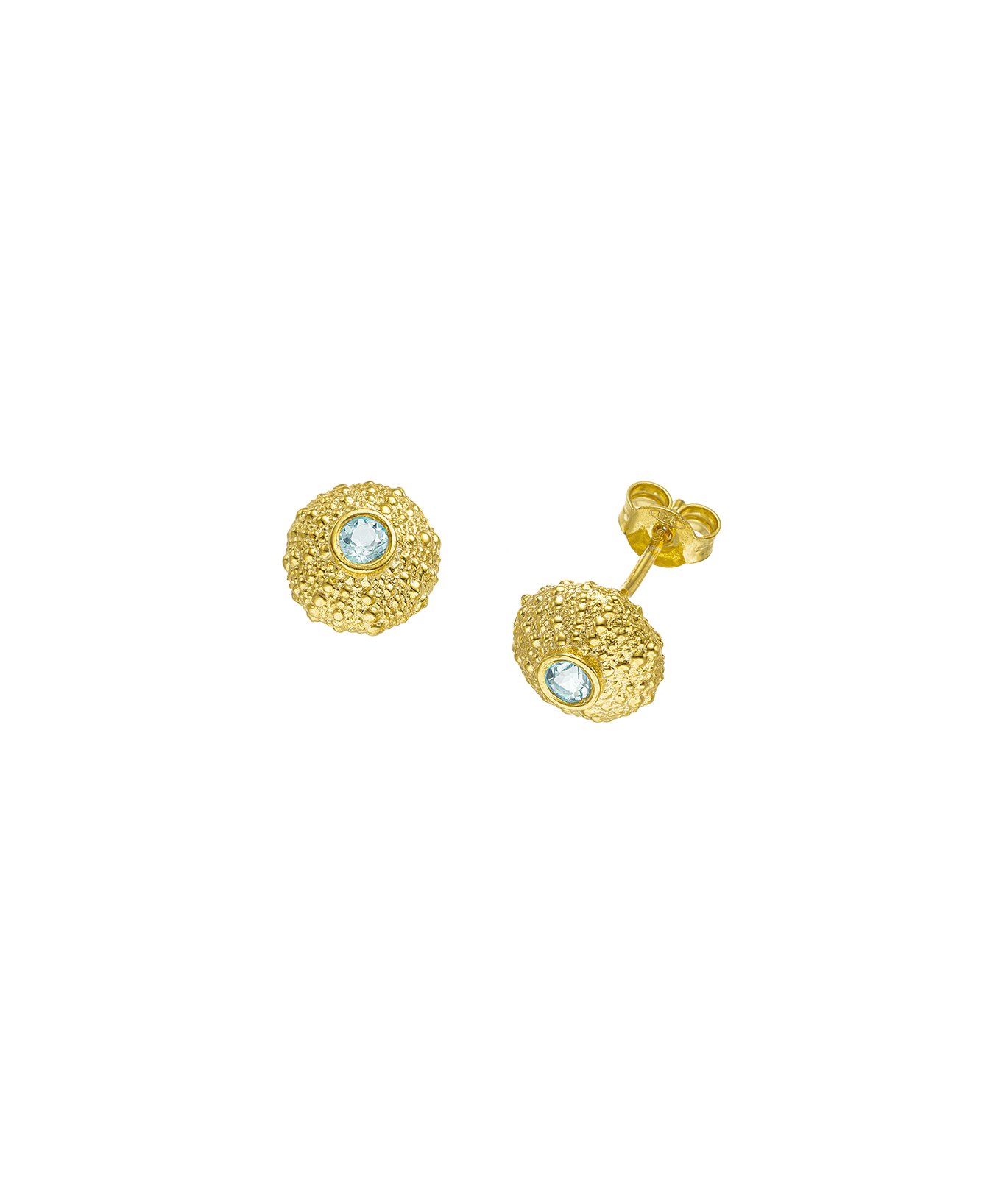 Feggeri-Ahinos-Topaz-Blue-Gemstone-Stone-Circle-Textured-Gold-Vermeil-Stud-Earrings-Studs