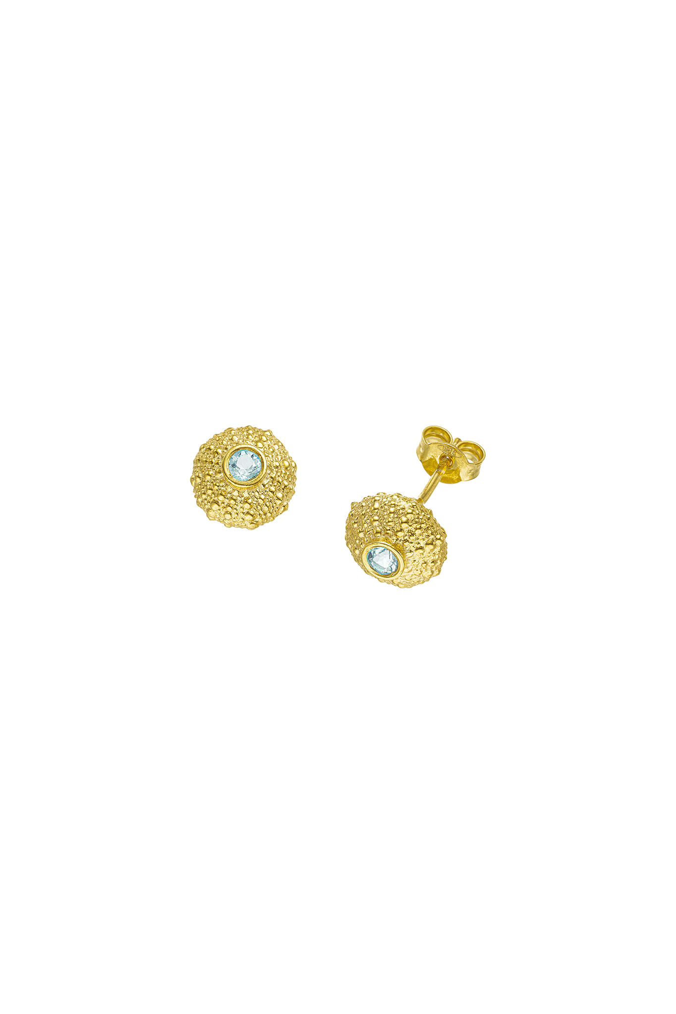 Feggeri-Ahinos-Topaz-Blue-Gemstone-Stone-Circle-Textured-Gold-Vermeil-Stud-Earrings-Studs