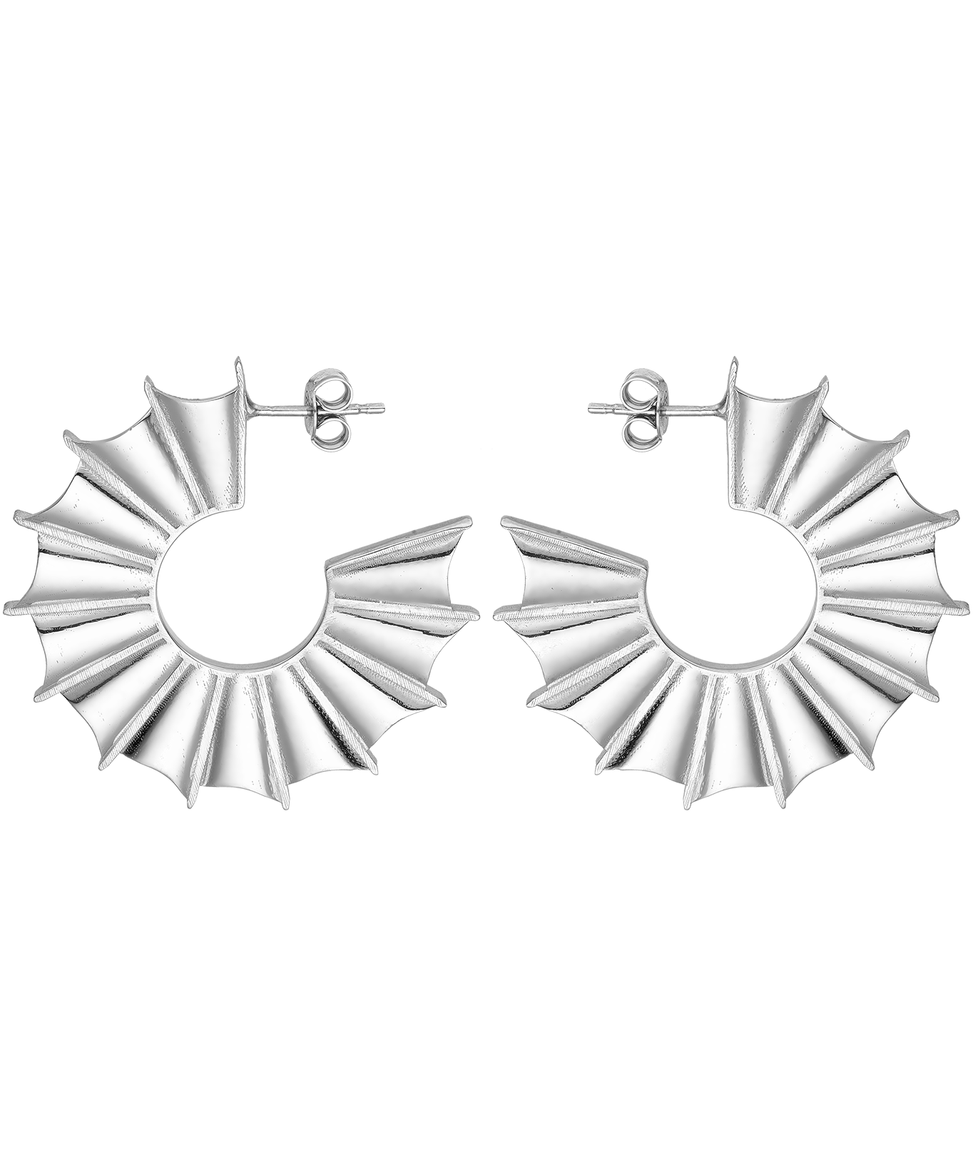 Feggeri-Ippos-Fin-Bold-Sculptural-Fan-Ribbed-Oversized-Large-Statement-Hoops-Hoop-Earrings-Silver