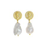 Feggeri-Selene-Earrings-Gold-Vermeil-Baroque-Pearl-Ancient-Vintage-Coin-Summer-Inspired-Ancient-Greece-Jewellery-Drop-Earrings