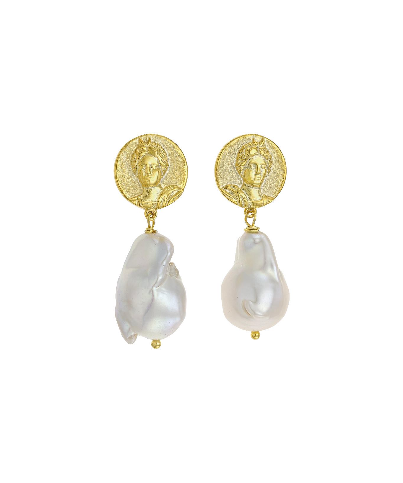 Feggeri-Selene-Earrings-Gold-Vermeil-Baroque-Pearl-Ancient-Vintage-Coin-Summer-Inspired-Ancient-Greece-Jewellery-Drop-Earrings
