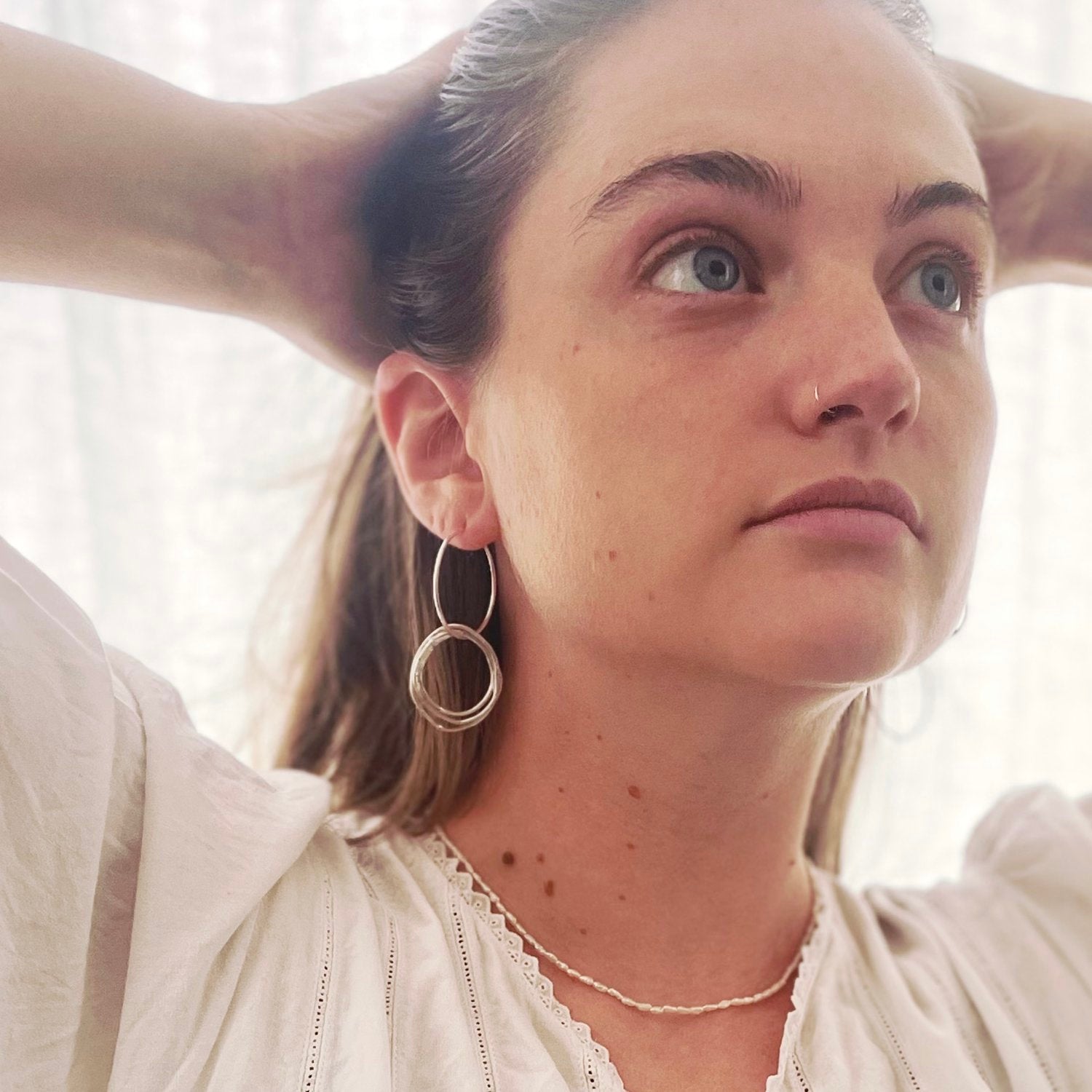 Frances-Kirk-Asymmetric-Knot-Drop-Hoops-Hoop-Loop-Dangle-90s-Boho-Hammered-Textured-Earrings-Gold-Filled-Sterling-Silver