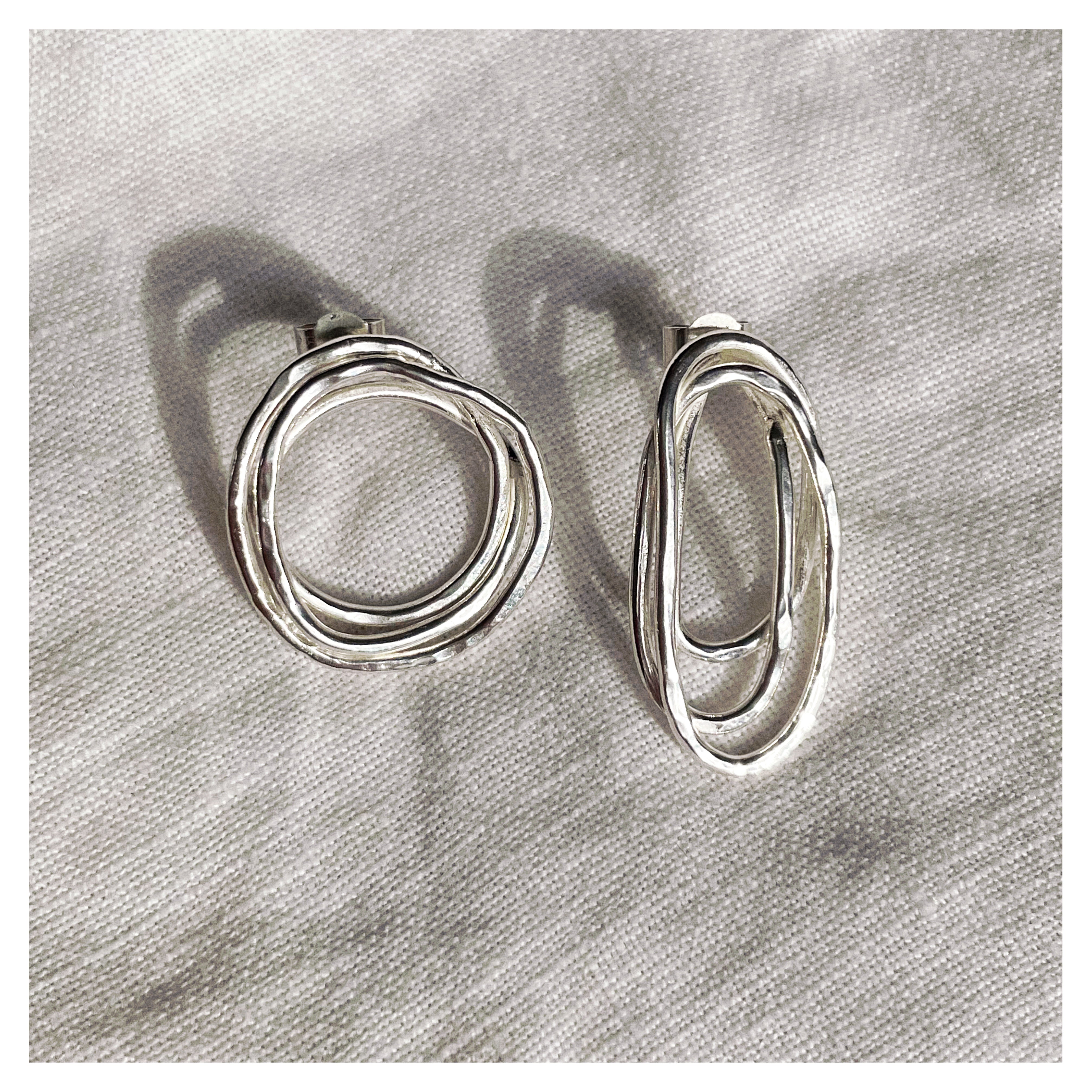 Frances-Kirk-Boho-Asymmetric-Knot-Drop-Studs-90s-Textured-Loop-Hoop-Odd-Earrings-Sterling-Silver-Gold-Filled