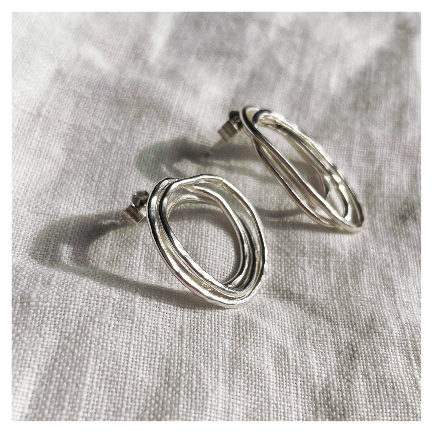 Frances-Kirk-Boho-Asymmetric-Knot-Drop-Studs-90s-Textured-Loop-Hoop-Odd-Earrings-Sterling-Silver-Gold-Filled