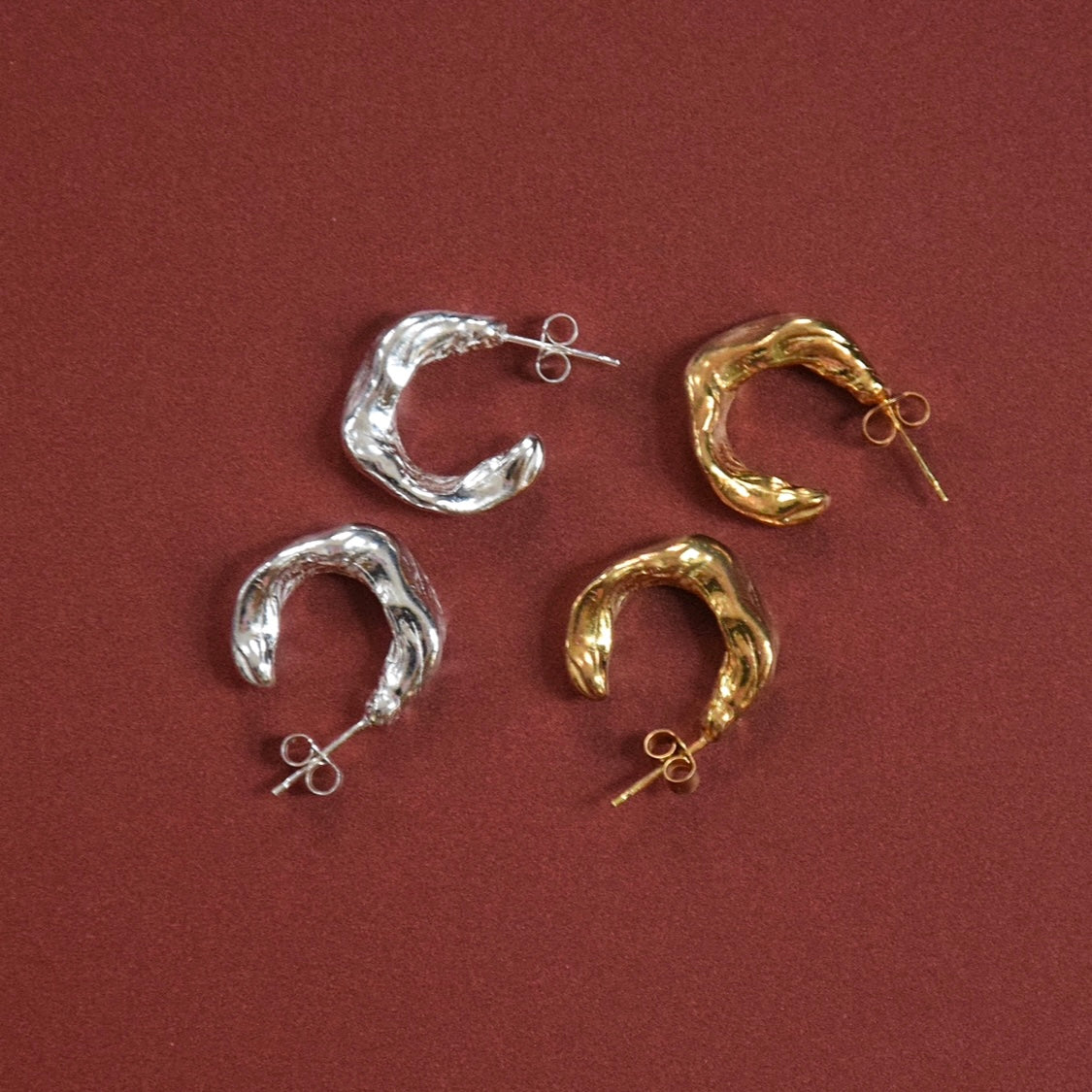 Frances-Kirk-Crescent-Beeswax-Hoops-Chunky-Textured-Molten-Hoop-Earrings-Gold-Vermeil-Sterling-Silver