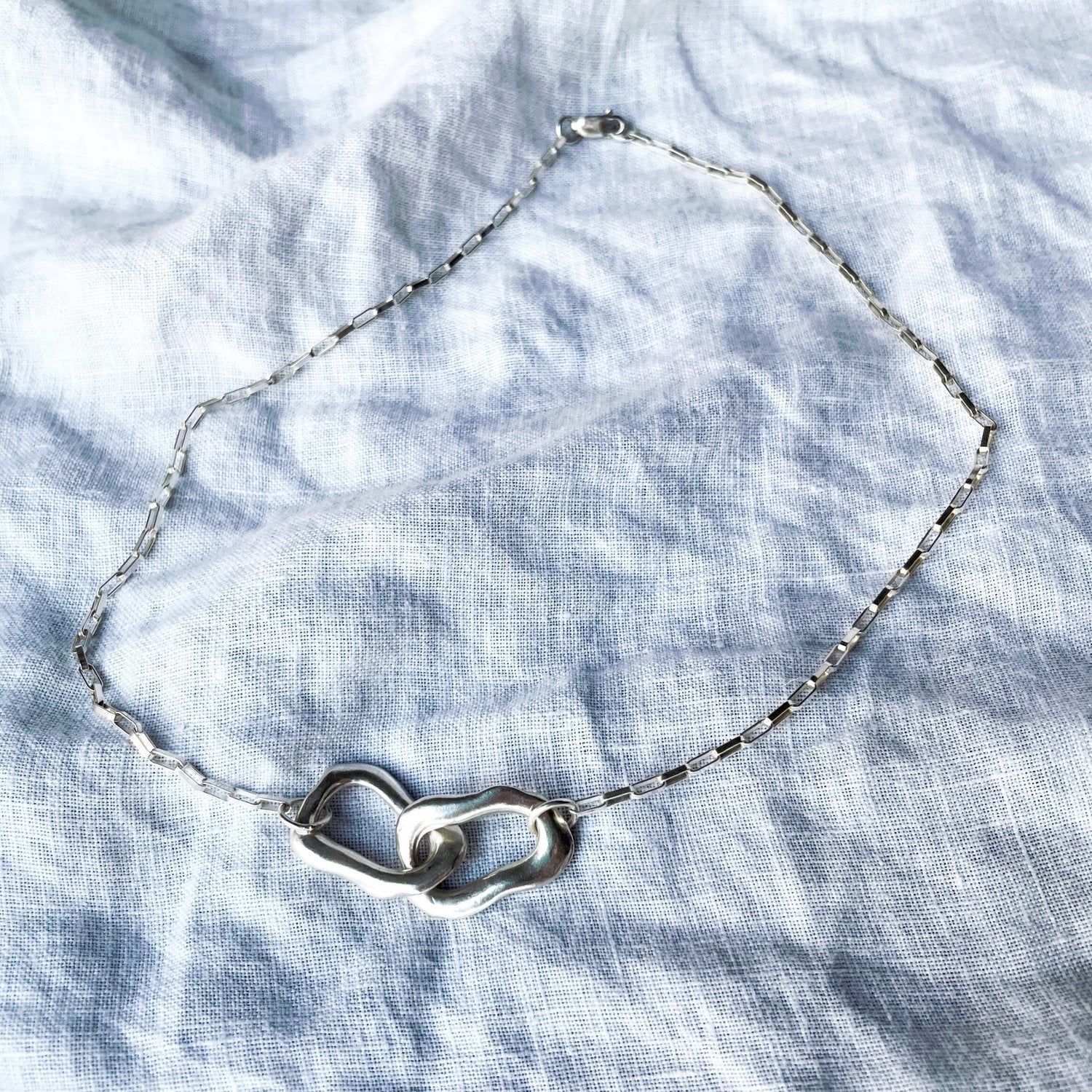 Frances-Kirk-Curve-Double-Link-Hoop-Loop-Oval-Interlocking-Pendant-Chunky-Rectangle-Chocker-Chain-Necklace-Gold-Vermeil-Sterling-Silver