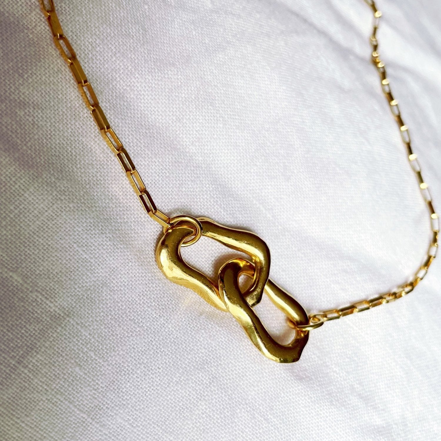 Frances-Kirk-Curve-Double-Link-Hoop-Loop-Oval-Interlocking-Pendant-Chunky-Rectangle-Chocker-Chain-Necklace-Gold-Vermeil-Sterling-Silver