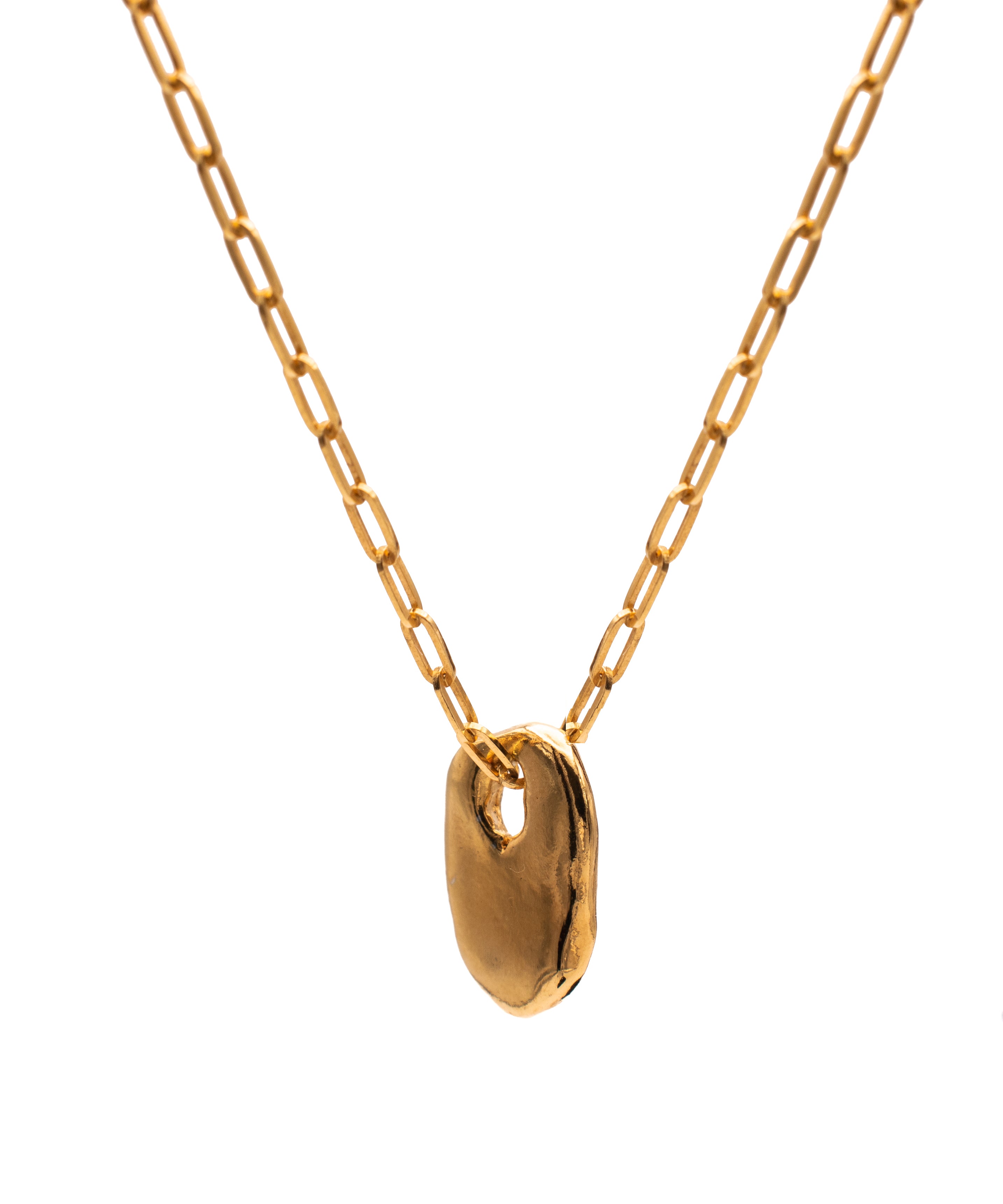 Frances-Kirk-Talisman-Pendant-Necklace-Gold-Vermeil-Sterling-Silver-Chunky-Chain-Textured-Oval-Hoop-Disc
