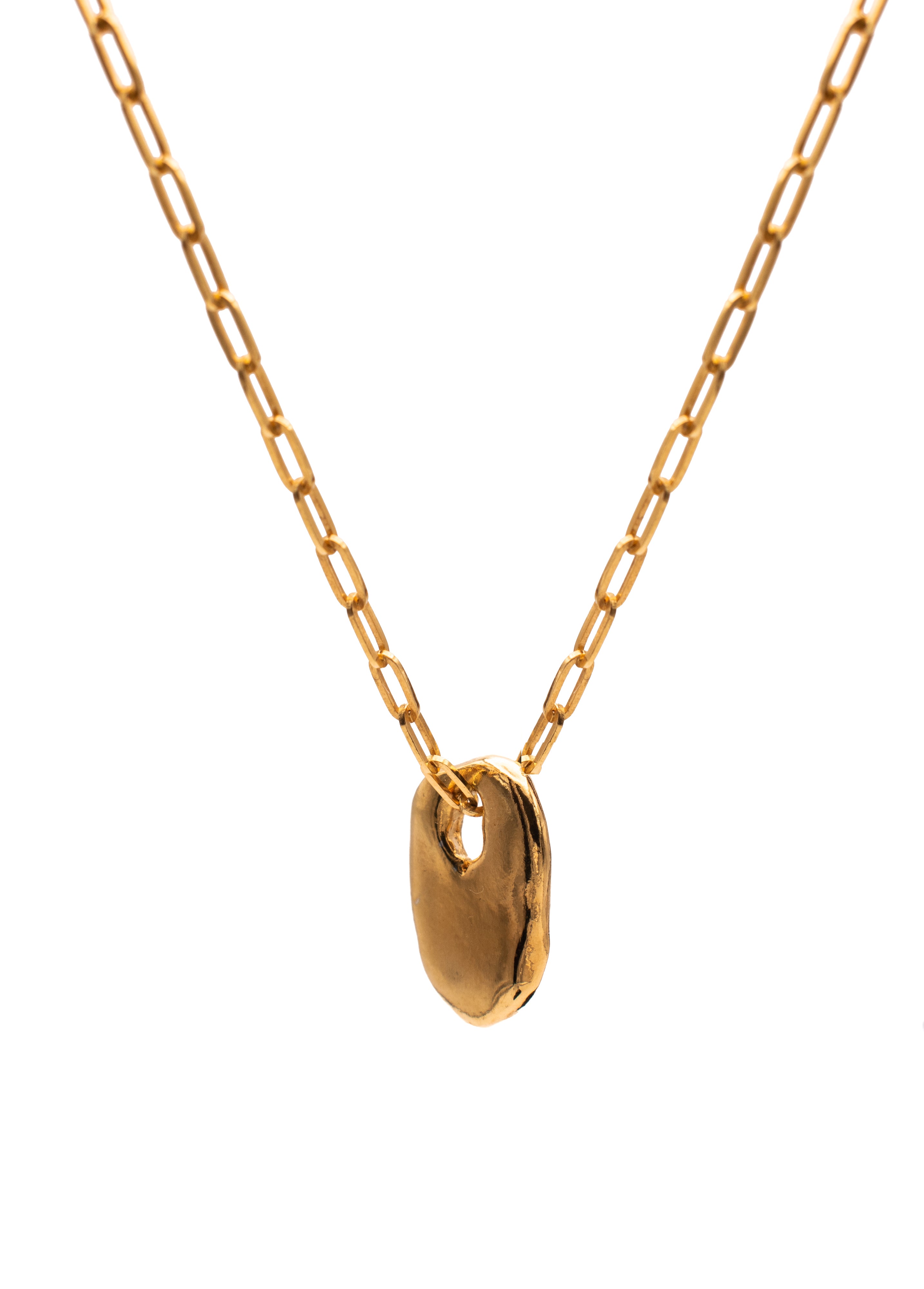 Frances-Kirk-Talisman-Pendant-Necklace-Gold-Vermeil-Sterling-Silver-Chunky-Chain-Textured-Oval-Hoop-Disc