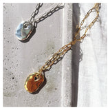 Frances-Kirk-Talisman-Pendant-Necklace-Gold-Vermeil-Sterling-Silver-Chunky-Chain-Textured-Oval-Hoop-Disc