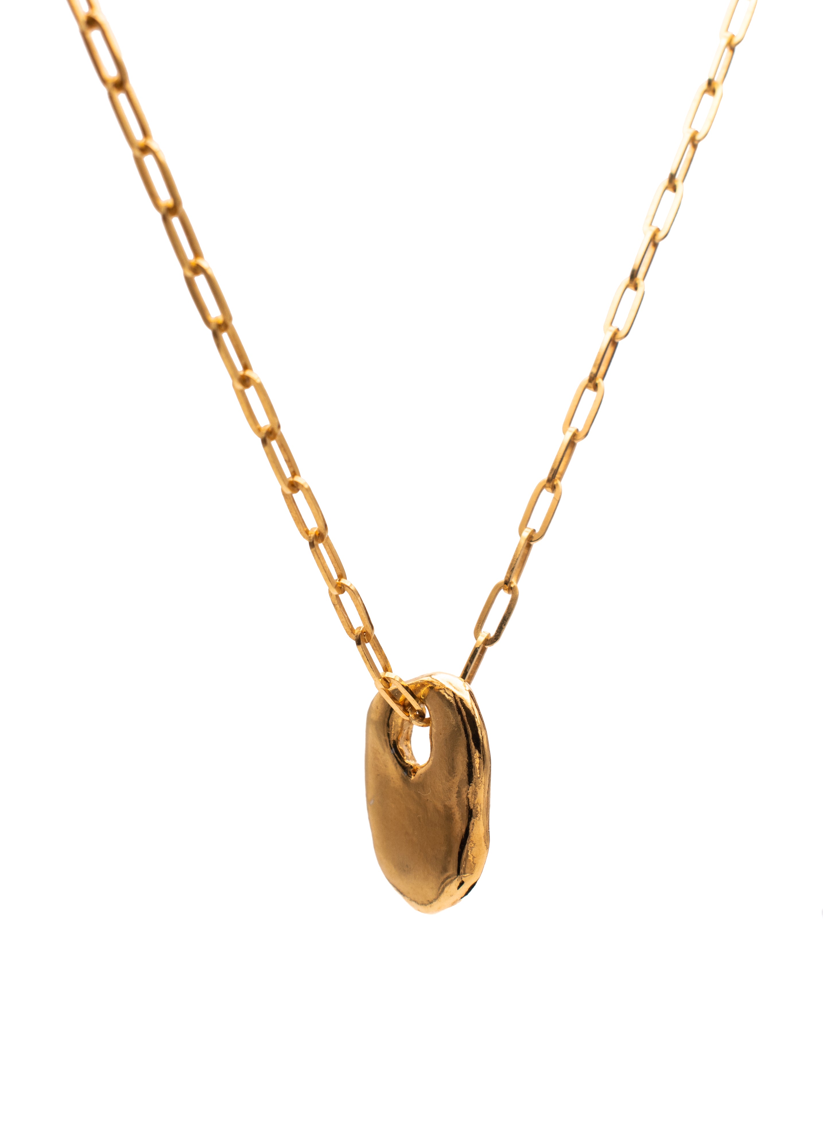 Frances-Kirk-Talisman-Pendant-Necklace-Gold-Vermeil-Sterling-Silver-Chunky-Chain-Textured-Oval-Hoop-Disc