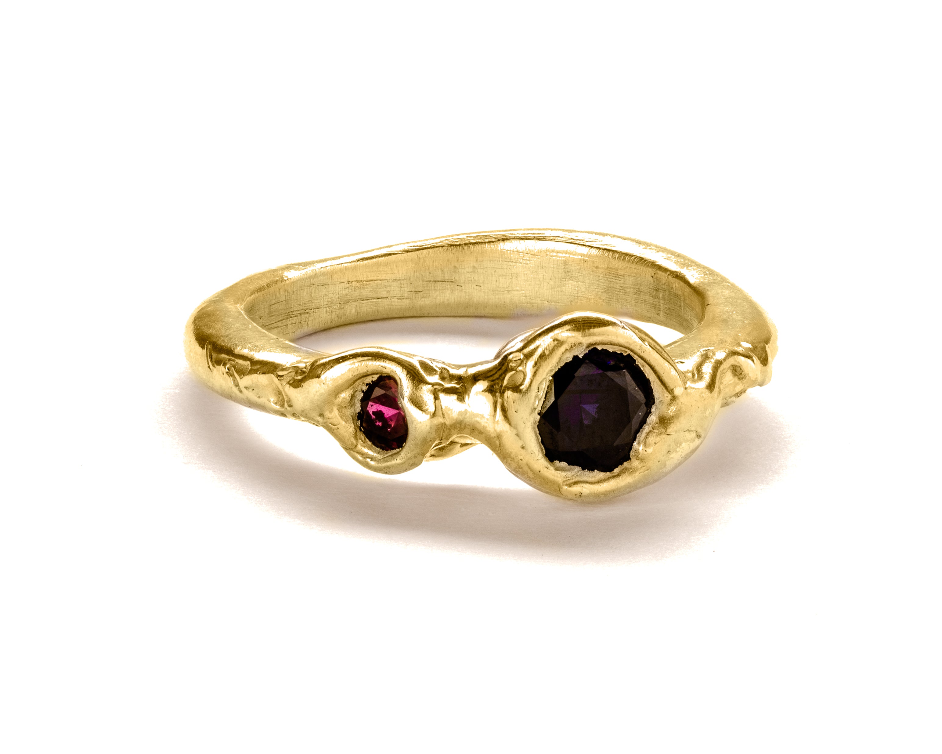Frances-Kirk-Two-Gemstone-Molten-Textured-Ring-Sterling-Silver-9-Carat-Gold-18-Carat-Gold-Vermeil-embellished-gemstone-Lab-sapphire-Lab-Ruby-Lab-Alexandrite-Cubic-Zirconia-Diamond-Textured-Band-Stacking-Meaning-Rings