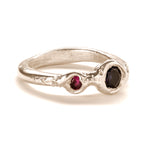 Frances-Kirk-Two-Gemstone-Molten-Textured-Ring-Sterling-Silver-9-Carat-Gold-18-Carat-Gold-Vermeil-embellished-gemstone-Lab-sapphire-Lab-Ruby-Lab-Alexandrite-Cubic-Zirconia-Diamond-Textured-Band-Stacking-Meaning-Rings
