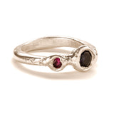 Frances-Kirk-Two-Gemstone-Molten-Textured-Ring-Sterling-Silver-9-Carat-Gold-18-Carat-Gold-Vermeil-embellished-gemstone-Lab-sapphire-Lab-Ruby-Lab-Alexandrite-Cubic-Zirconia-Diamond-Textured-Band-Stacking-Meaning-Rings