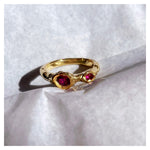 Frances-Kirk-Two-Gemstone-Molten-Textured-Ring-Sterling-Silver-9-Carat-Gold-18-Carat-Gold-Vermeil-embellished-gemstone-Lab-sapphire-Lab-Ruby-Lab-Alexandrite-Cubic-Zirconia-Diamond-Textured-Band-Stacking-Meaning-Rings