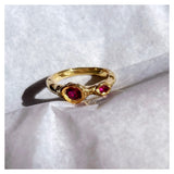 Frances-Kirk-Two-Gemstone-Molten-Textured-Ring-Sterling-Silver-9-Carat-Gold-18-Carat-Gold-Vermeil-embellished-gemstone-Lab-sapphire-Lab-Ruby-Lab-Alexandrite-Cubic-Zirconia-Diamond-Textured-Band-Stacking-Meaning-Rings