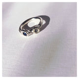 Frances-Kirk-Two-Gemstone-Molten-Textured-Ring-Sterling-Silver-9-Carat-Gold-18-Carat-Gold-Vermeil-embellished-gemstone-Lab-sapphire-Lab-Ruby-Lab-Alexandrite-Cubic-Zirconia-Diamond-Textured-Band-Stacking-Meaning-Rings