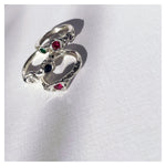 Frances-Kirk-Two-Gemstone-Molten-Textured-Ring-Sterling-Silver-9-Carat-Gold-18-Carat-Gold-Vermeil-embellished-gemstone-Lab-sapphire-Lab-Ruby-Lab-Alexandrite-Cubic-Zirconia-Diamond-Textured-Band-Stacking-Meaning-Rings