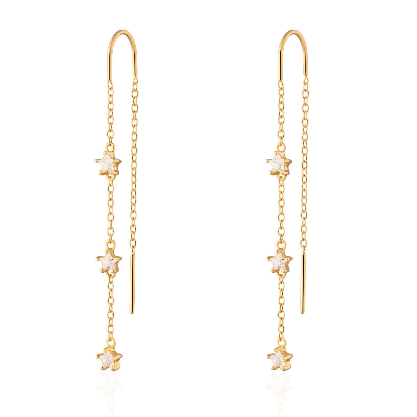 Gold-Sparkling-Star-Threader-Drop-Earrings-Scream-Pretty-dangle-Chain-statement-diamond-cubic-zirconia-party-evening-style