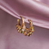 Pastel Stone Drop Hoop Earrings Gold