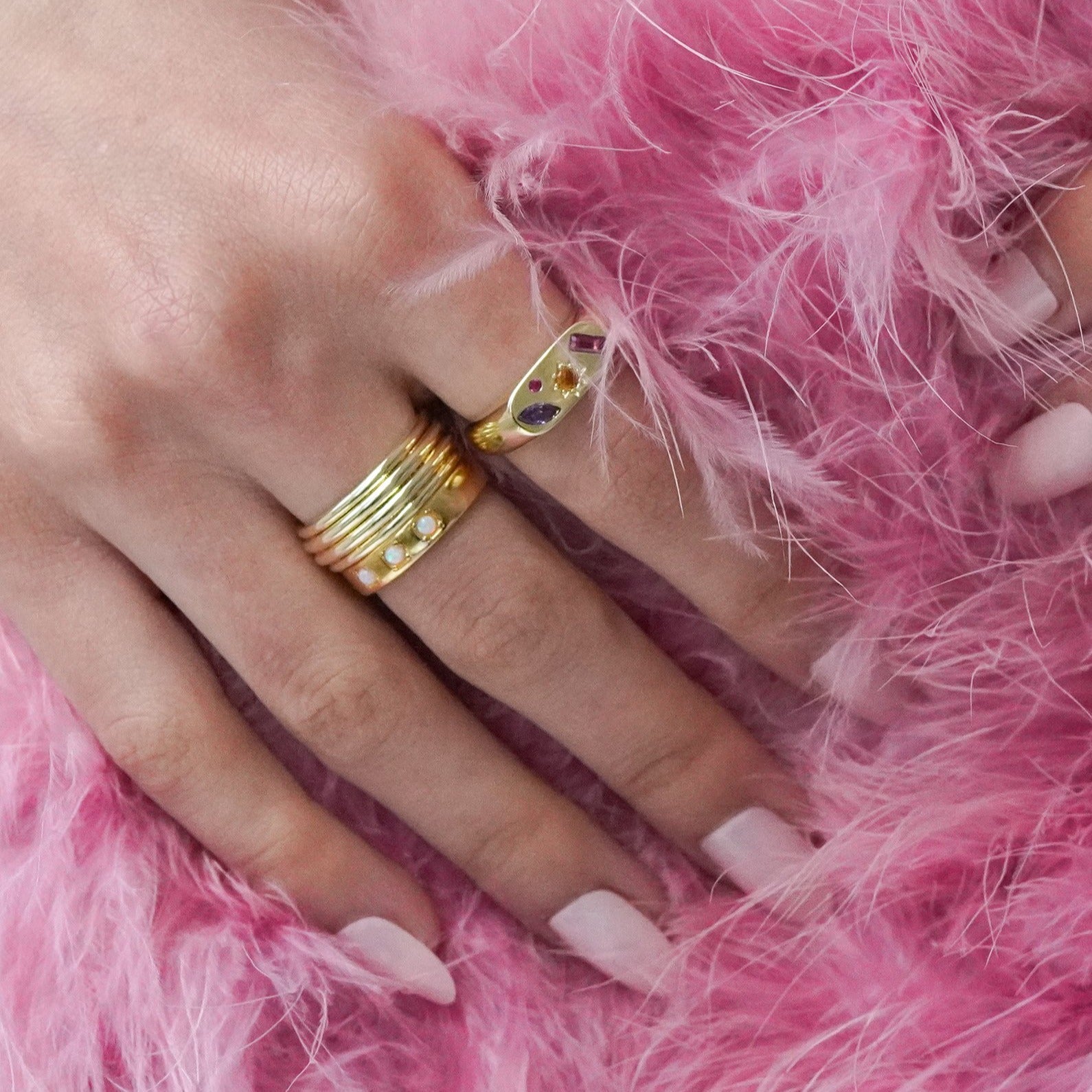 Junk-Jewels-Cigar-Band-Minimal-Ribbed-Layered-Chunky-Statement-Ring-Gold-Silver