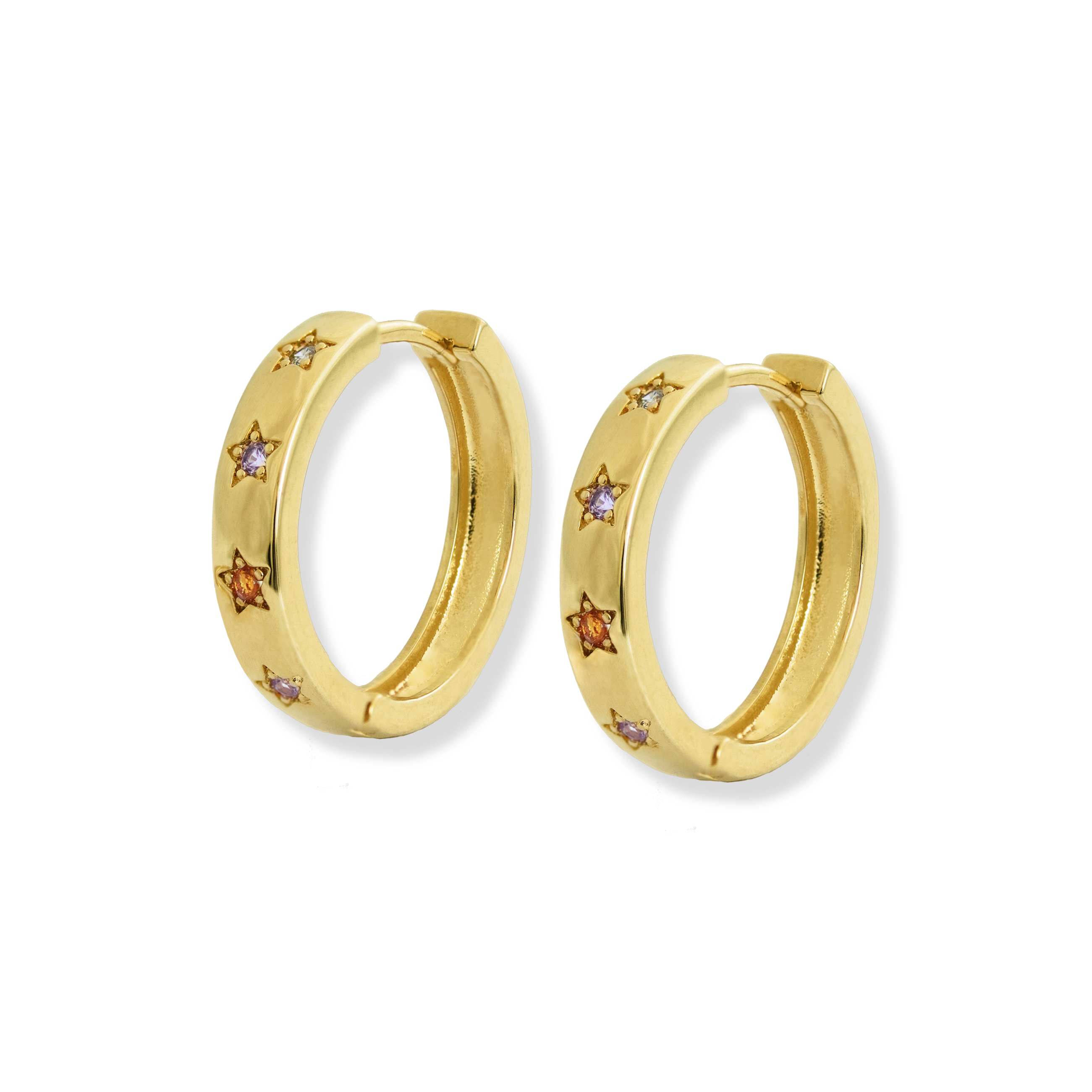 Junk-Jewels-Disco-Multi-Rainbow-Gemstone-Stone-Star-Hoop-Hoops-Earrings-Gold-Silver