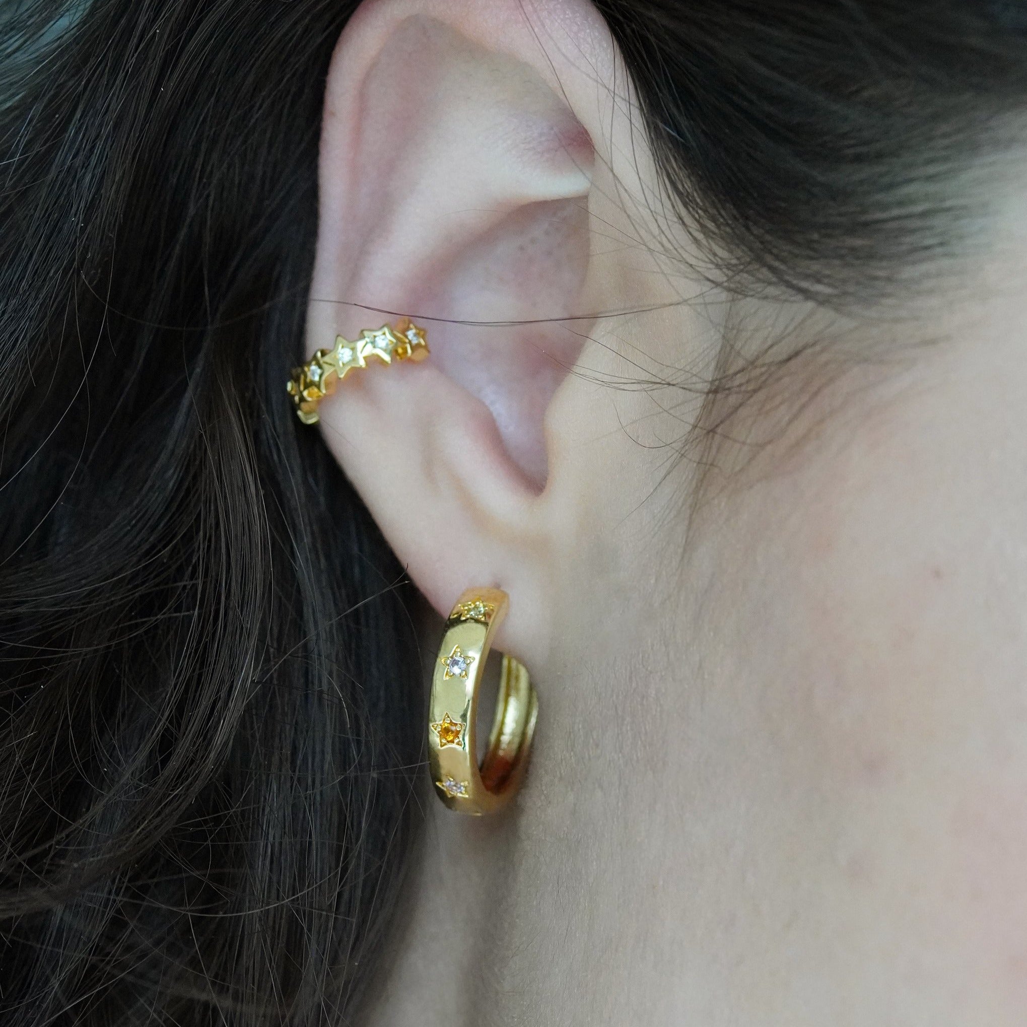 Junk-Jewels-Disco-Multi-Rainbow-Gemstone-Stone-Star-Hoop-Hoops-Earrings-Gold-Silver