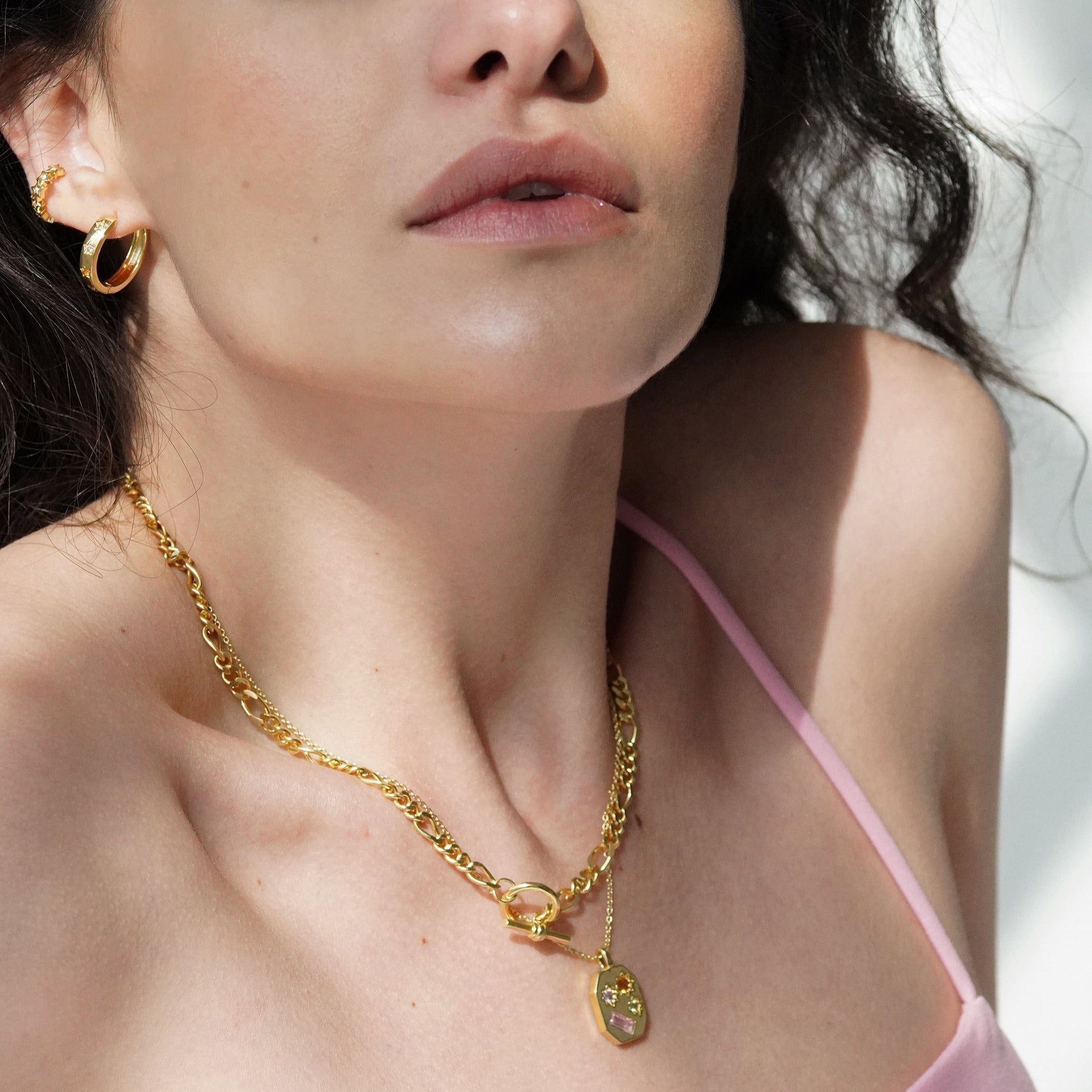 Junk-Jewels-Disco-Multi-Rainbow-Gemstone-Stone-Star-Hoop-Hoops-Earrings-Gold-Silver