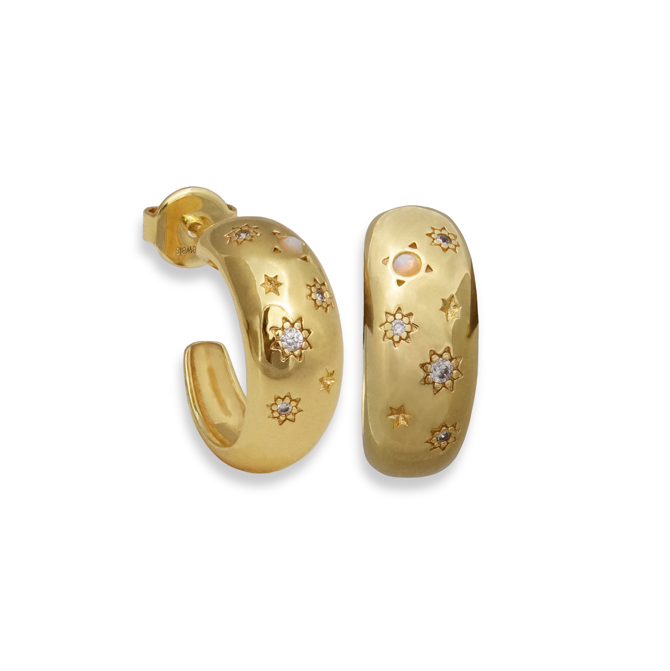 Junk-Jewels-Glitter-Star-Diamond-Opal-White-Stone-Gemstone-Chunky-Hoop-Gold-Earrings