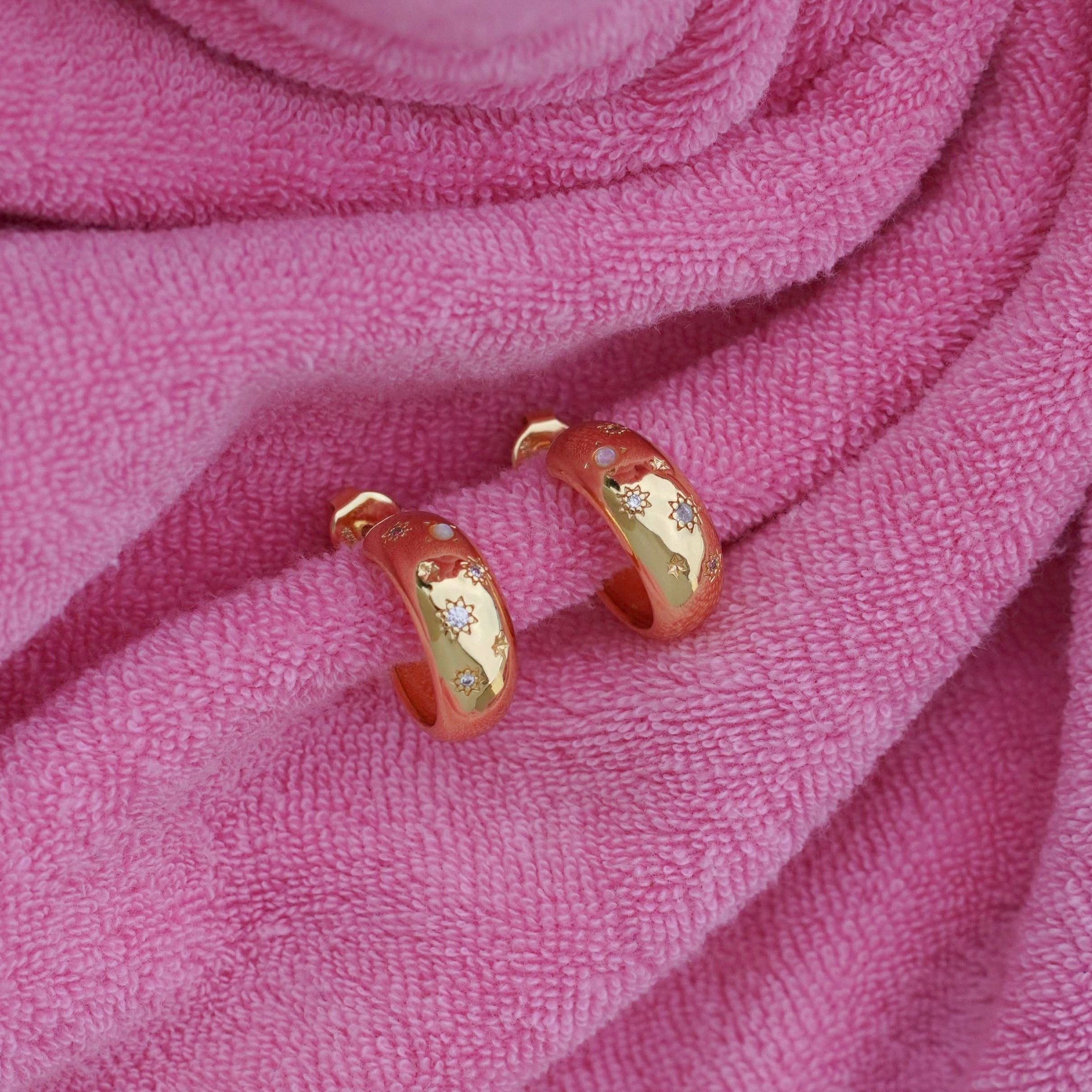 Junk-Jewels-Glitter-Star-Diamond-Opal-White-Stone-Gemstone-Chunky-Hoop-Gold-Earrings