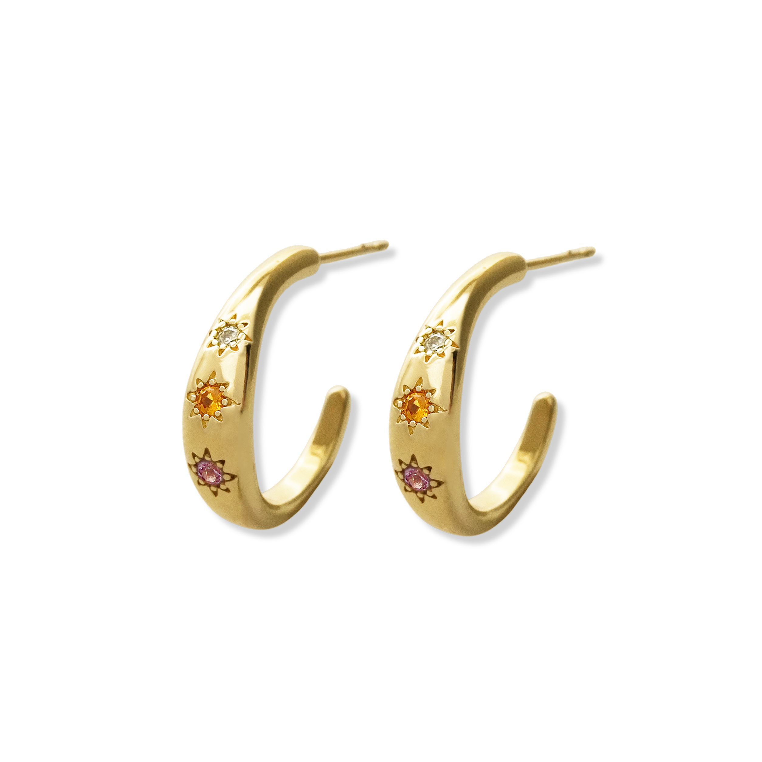 Junk-Jewels-Kaleidoscope-Disco-Gemstone-Star-Chunky-Hoop-Earrings-Gold