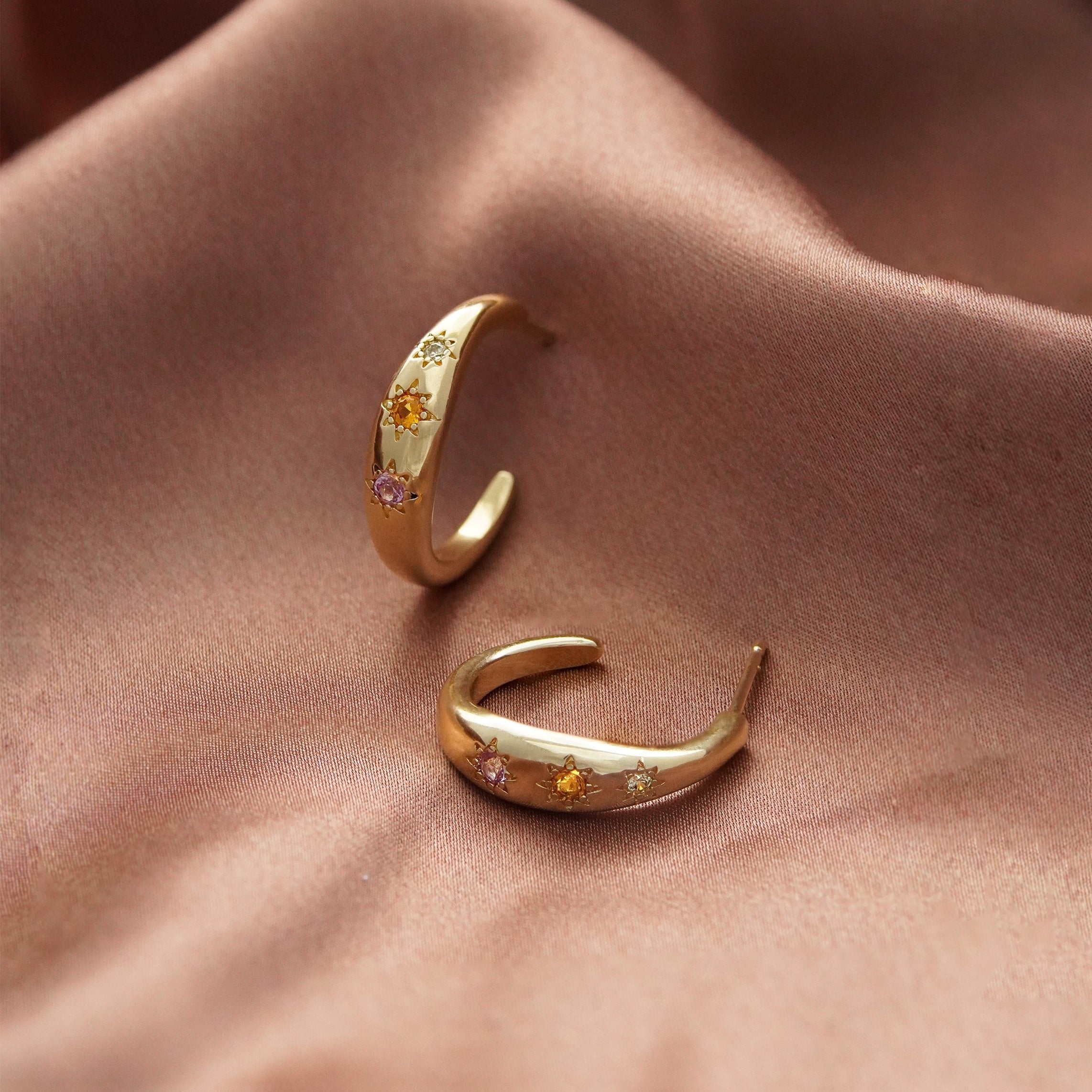 Junk-Jewels-Kaleidoscope-Disco-Gemstone-Star-Chunky-Hoop-Earrings-Gold